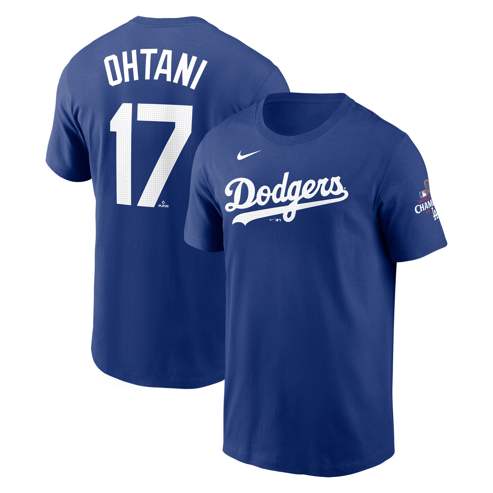Men's Nike Shohei Ohtani Royal Los Angeles Dodgers 2024 World Series Champions Name & Number T-Shirt: retailer-supplied image