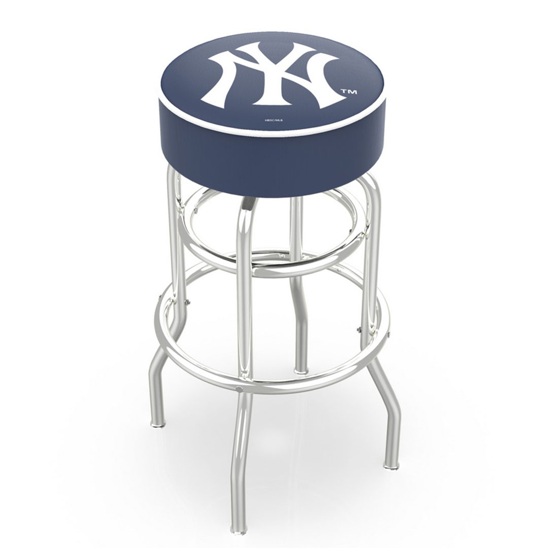 New York Yankees 25" Double Ring Chrome Swivel Counter Stool