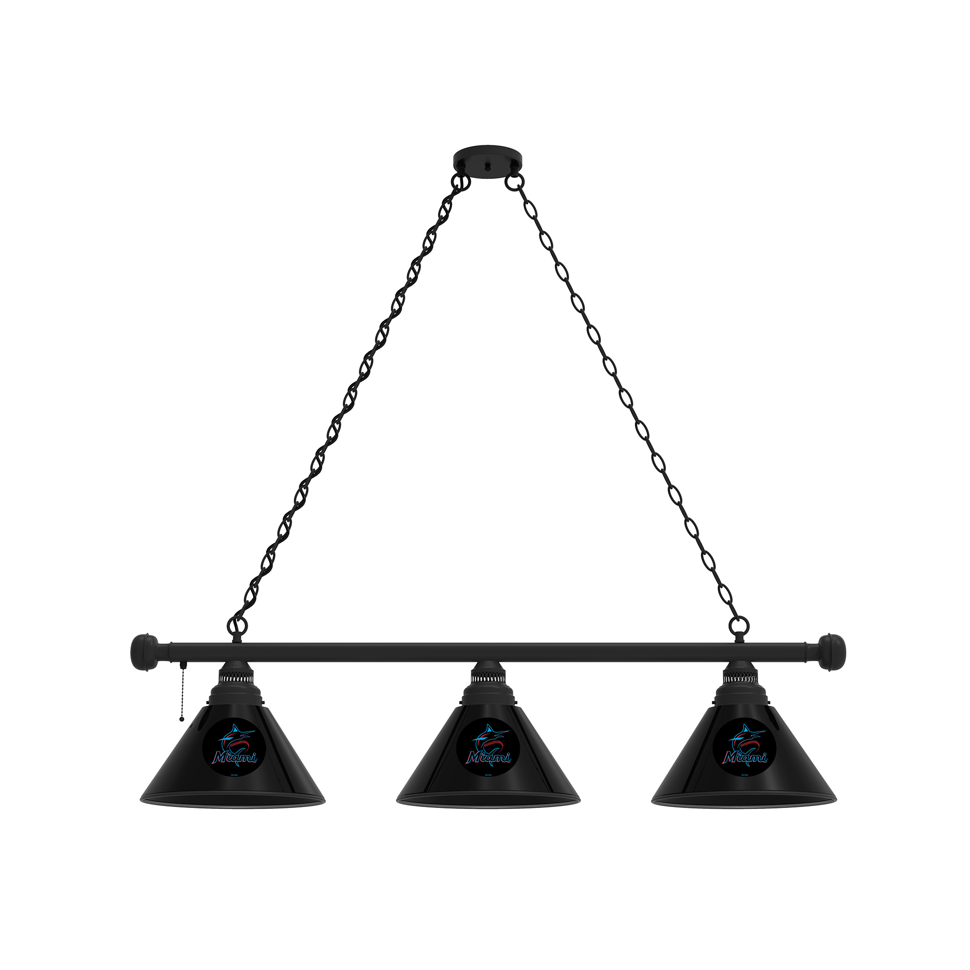 Miami Marlins 3-Shade Billiard Light with Black Fixture