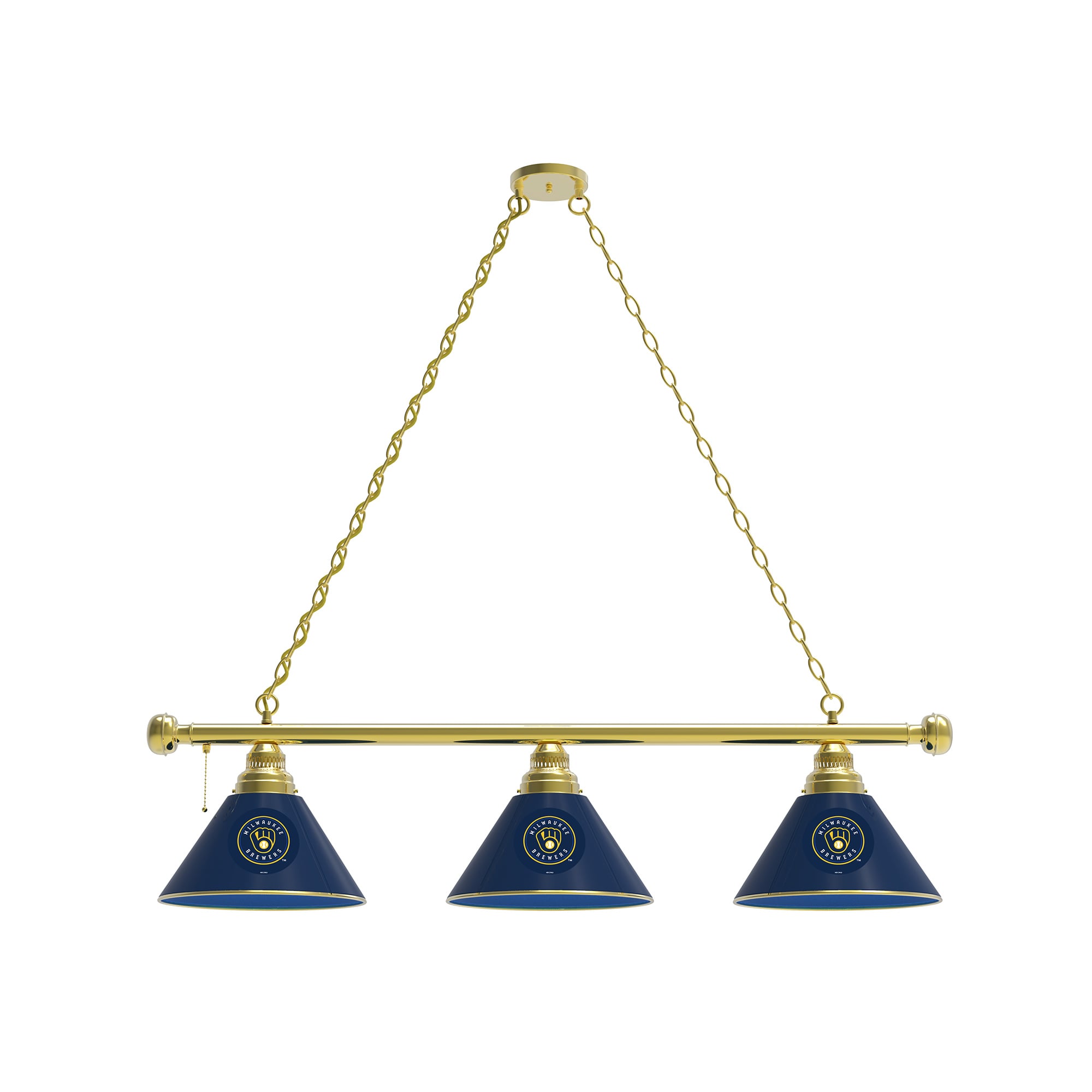 Milwaukee Brewers 3-Shade Billiard Light with Brass Fixture
