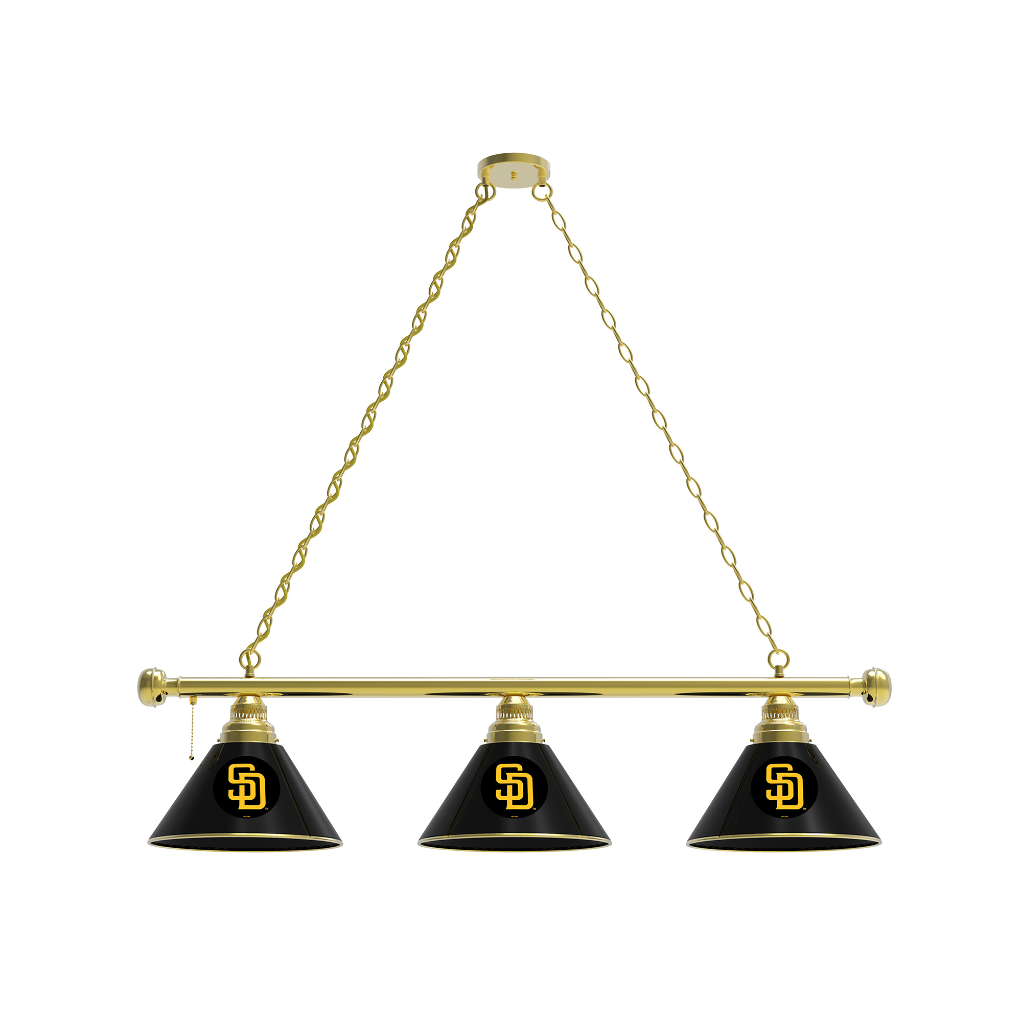 San Diego Padres 3-Shade Billiard Light with Brass Fixture