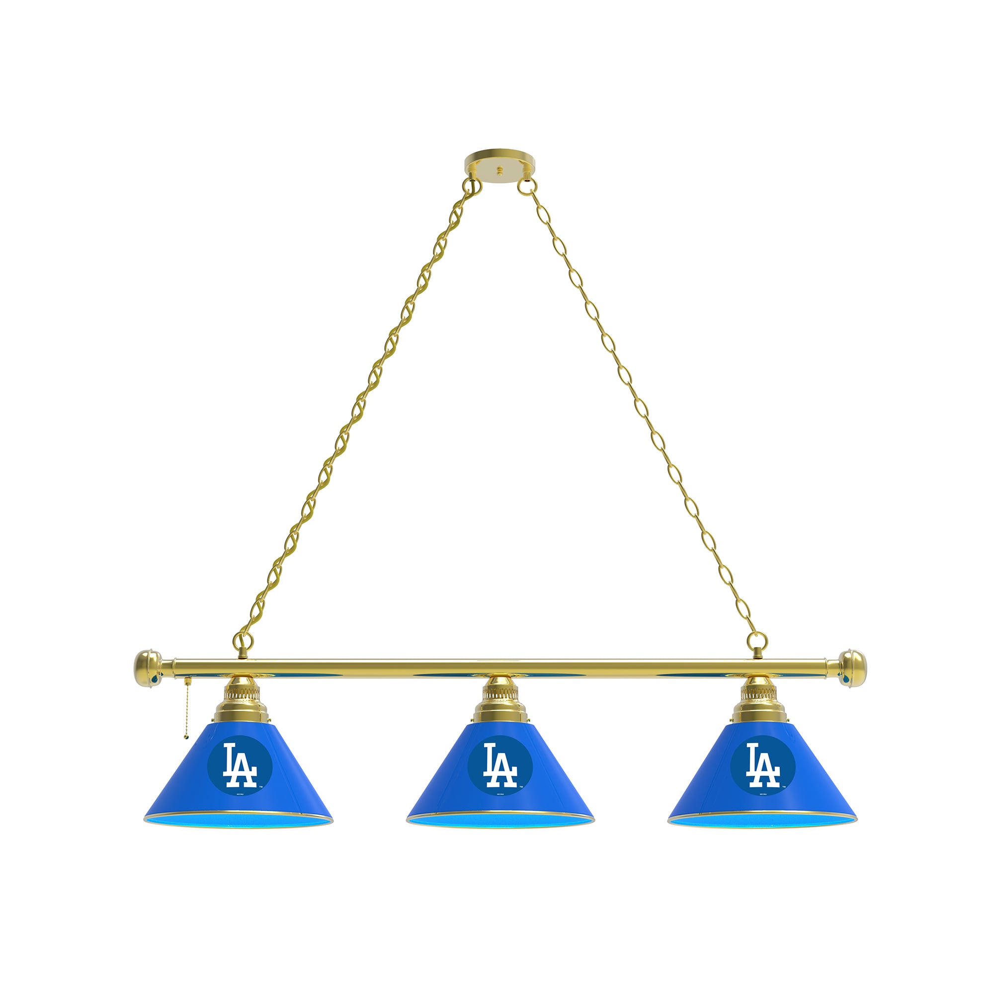 Los Angeles Dodgers 3-Shade Billiard Light with Brass Fixture
