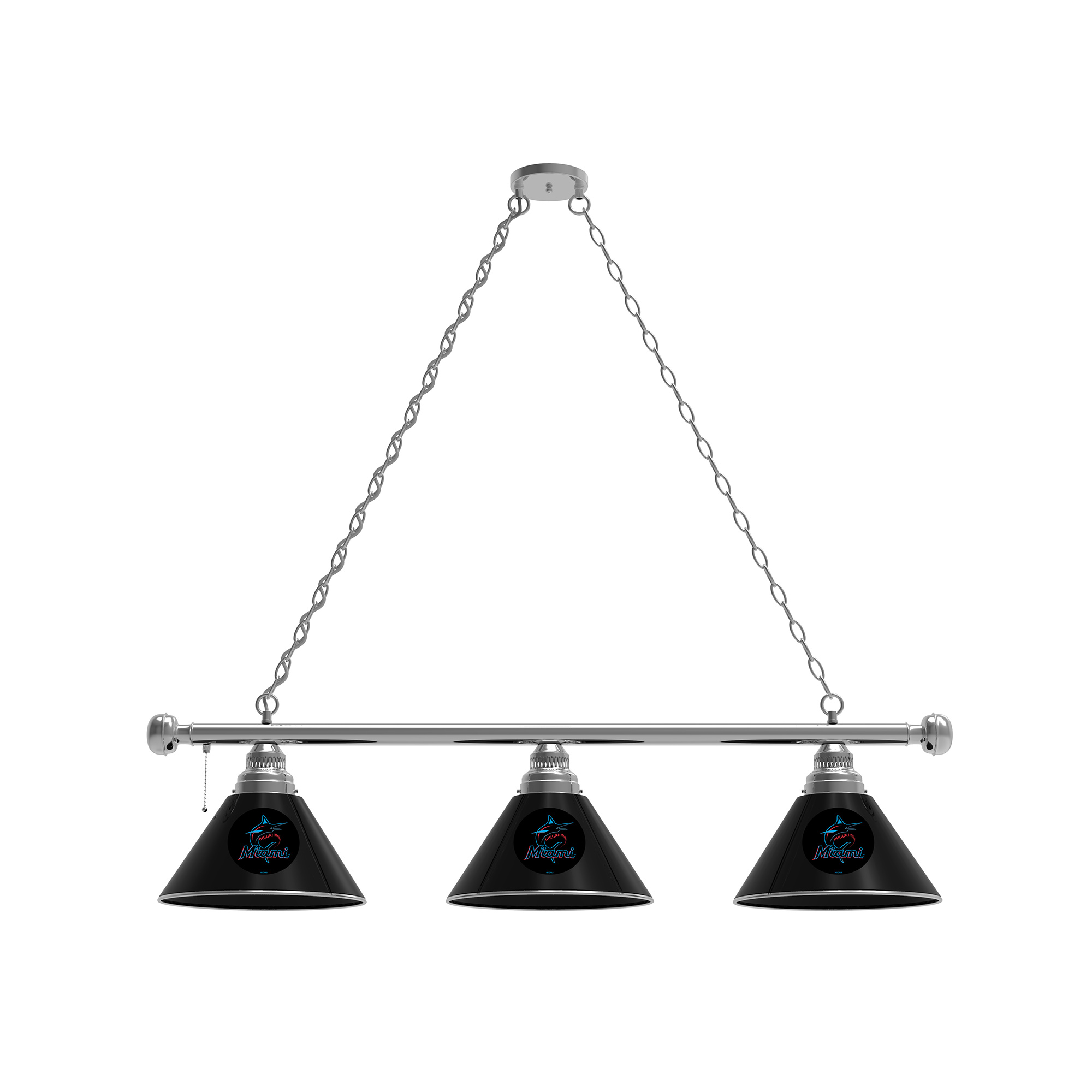 Miami Marlins 3-Shade Billiard Light with Chrome Fixture