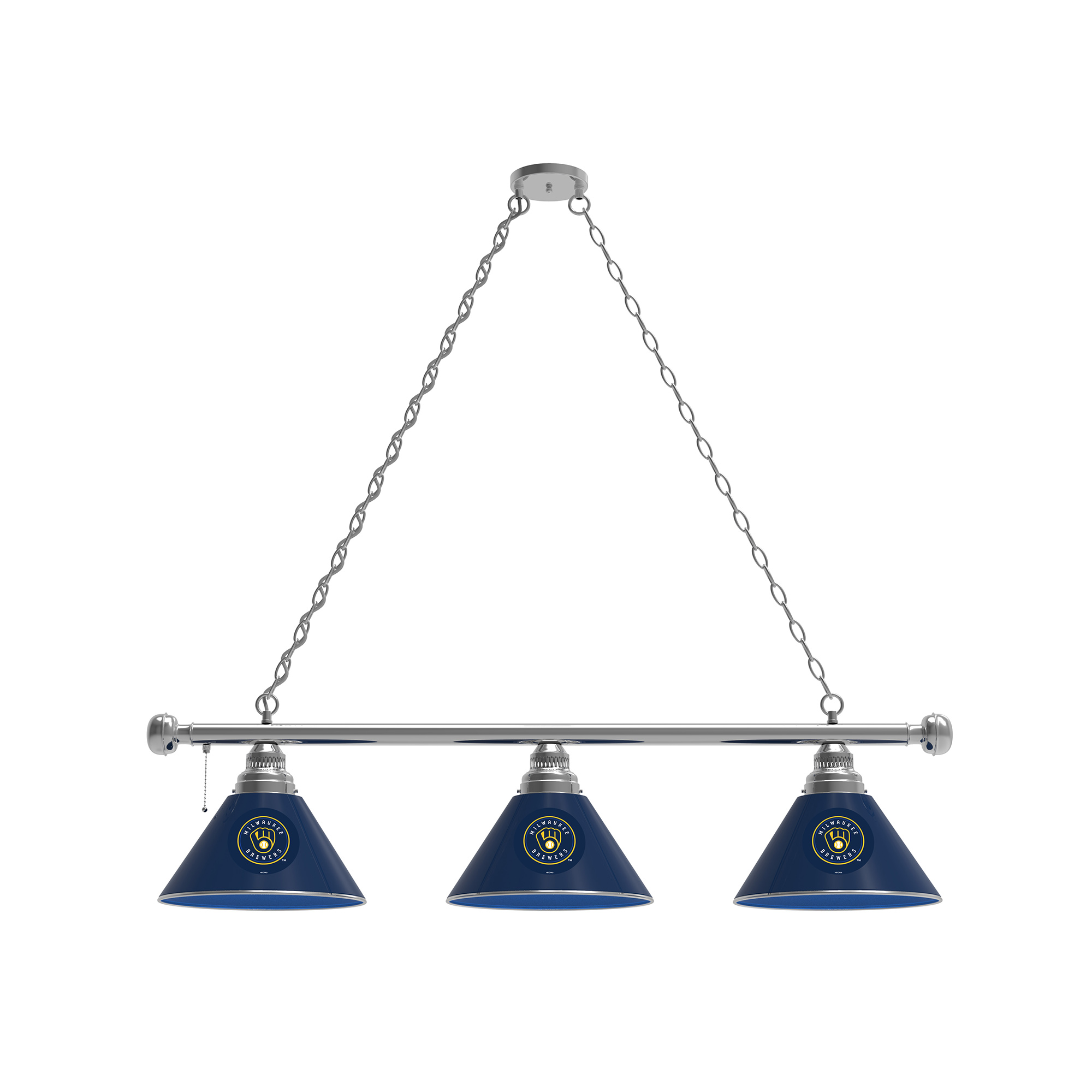 Milwaukee Brewers 3-Shade Billiard Light with Chrome Fixture