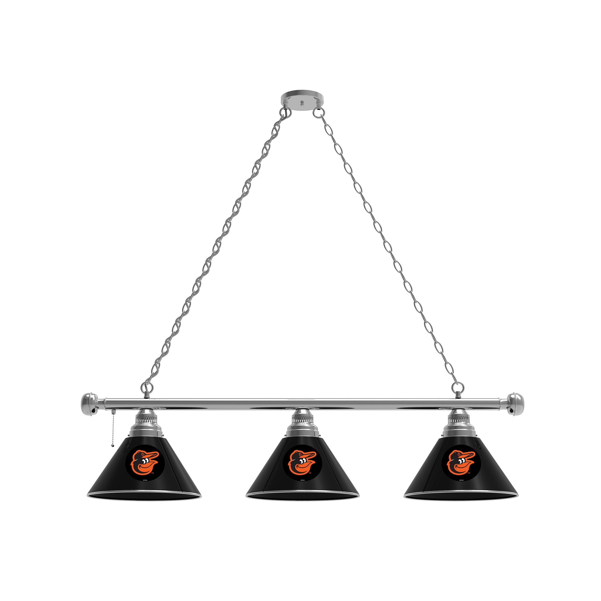 Baltimore Orioles 3-Shade Billiard Light with Chrome Fixture
