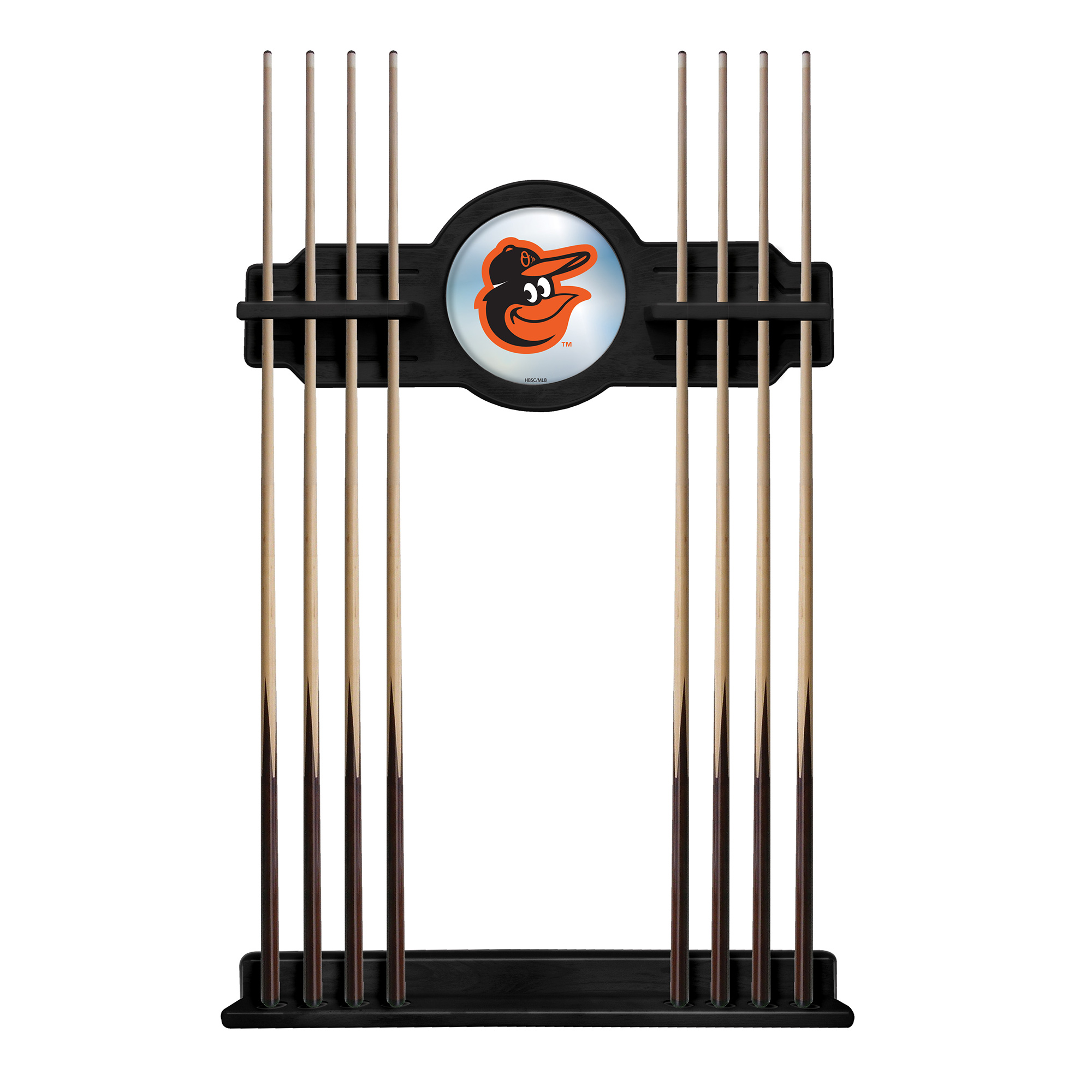 Black Baltimore Orioles Eight Stick Wood Pool Cue Rack