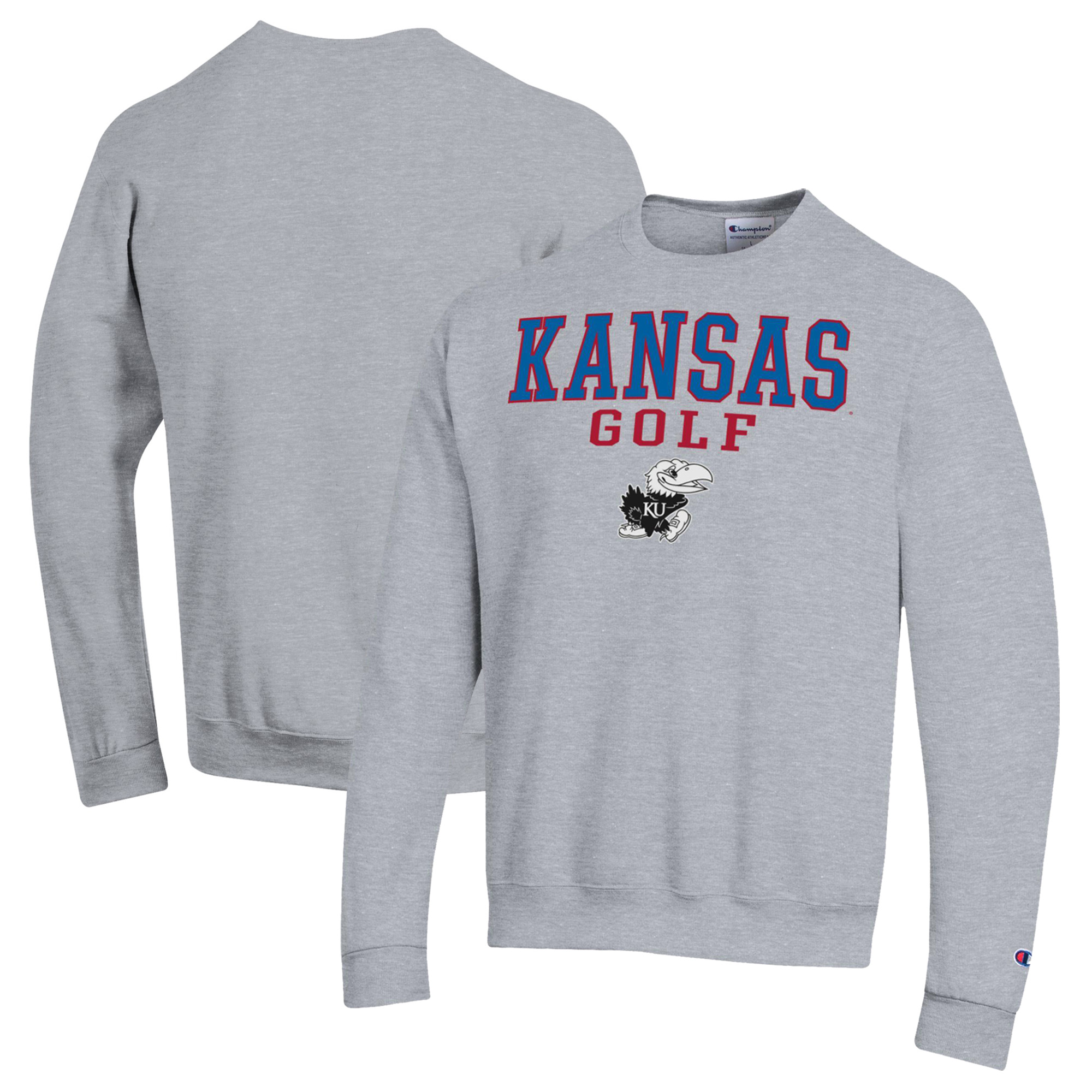 Men’s Champion Gray Kansas Jayhawks Powerblend Crewneck Sweatshirt