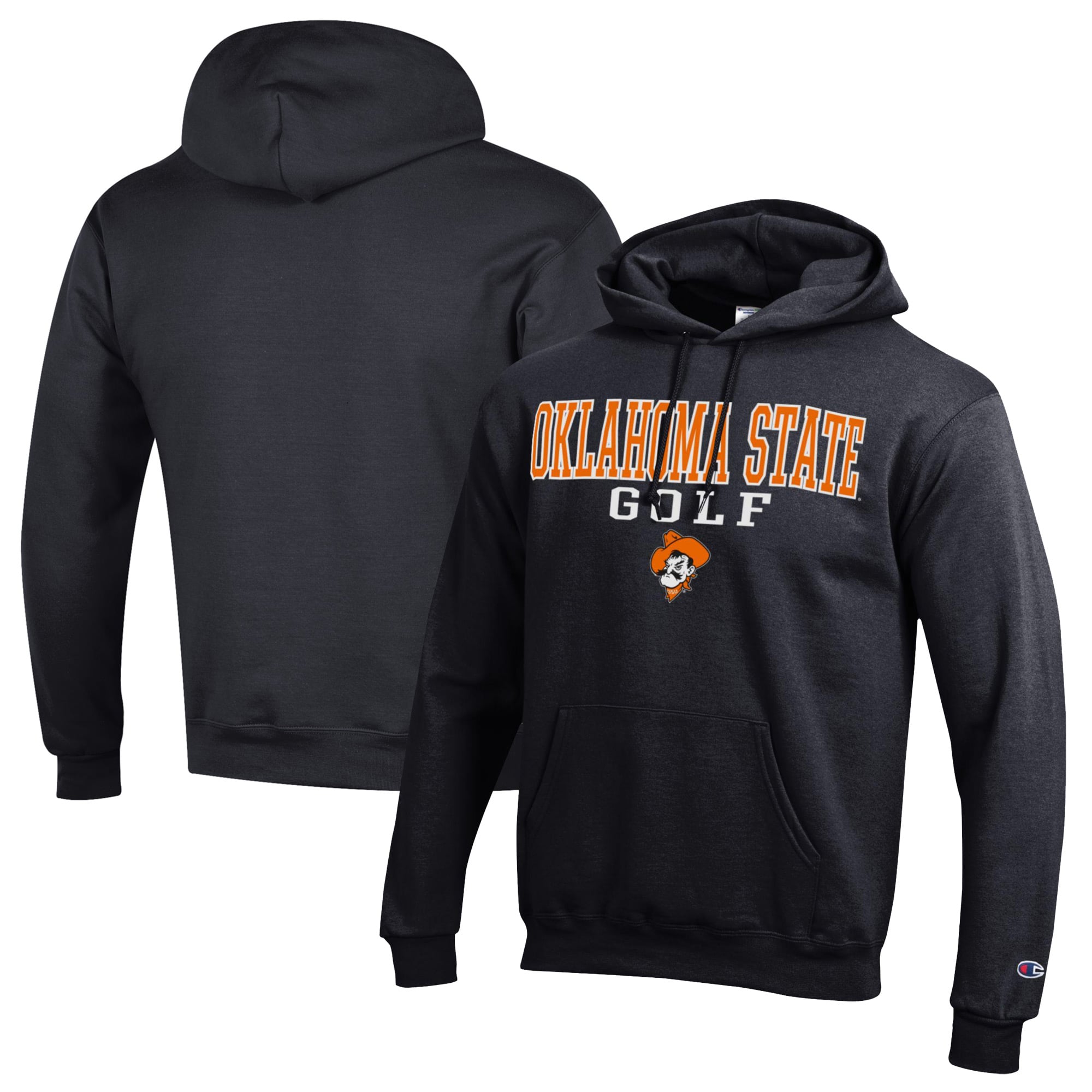 Men's Champion  Black Oklahoma State Cowboys Stacked Golf Powerblend Pullover Hoodie