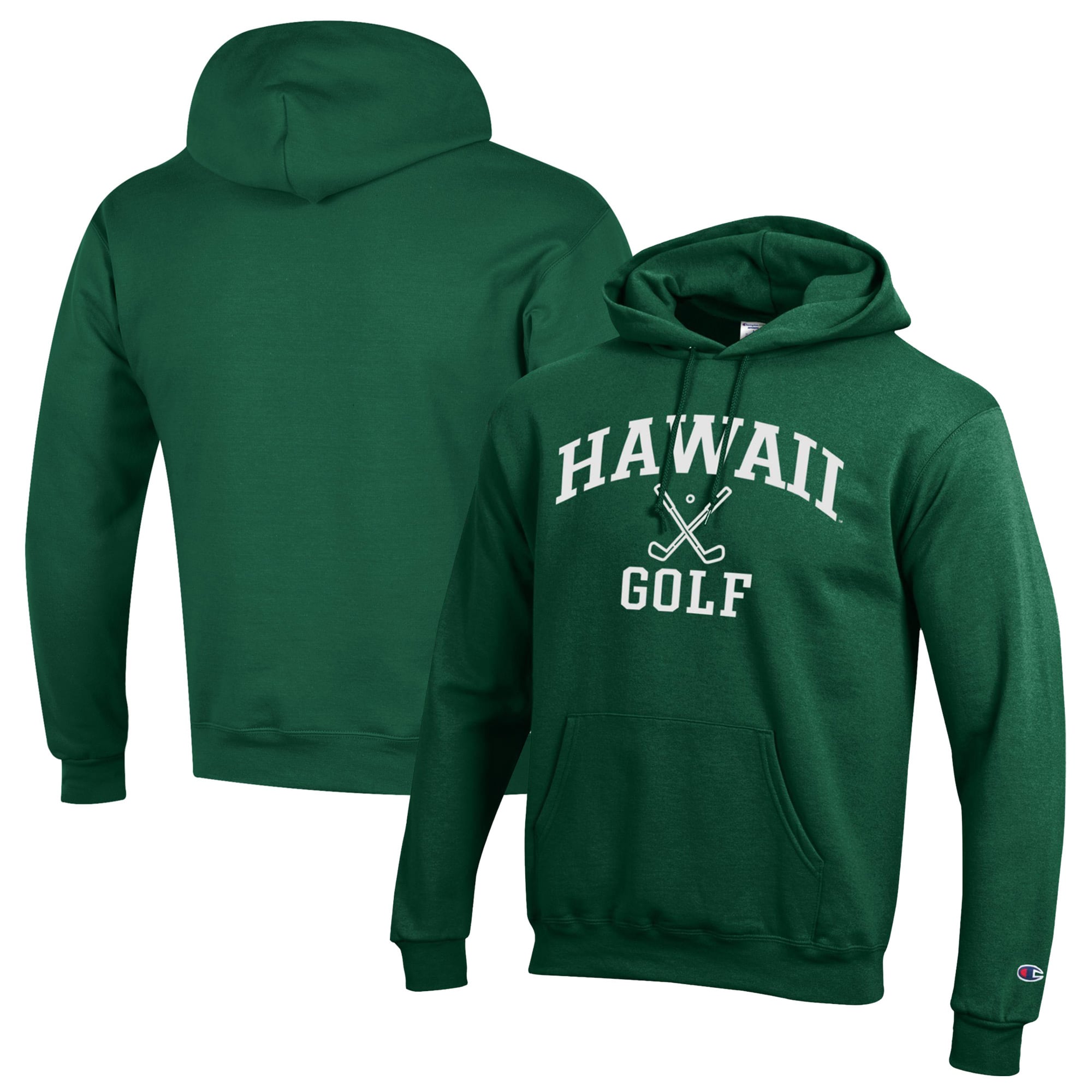 Men's Champion  Green Hawaii Rainbow Warriors Icon Golf Powerblend Pullover Hoodie
