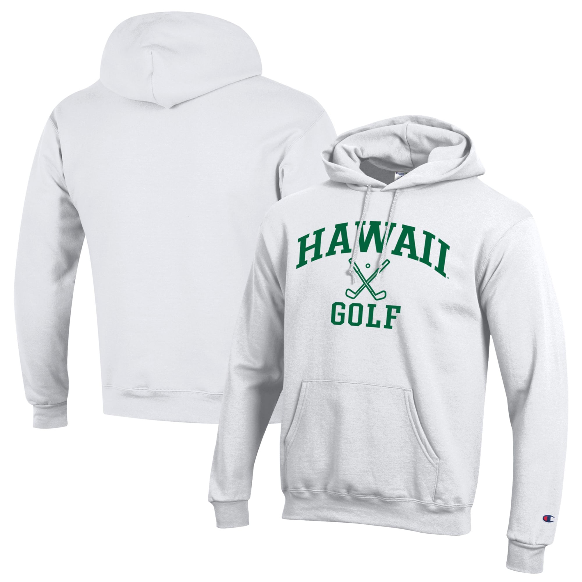 Men's Champion  White Hawaii Rainbow Warriors Icon Golf Powerblend Pullover Hoodie