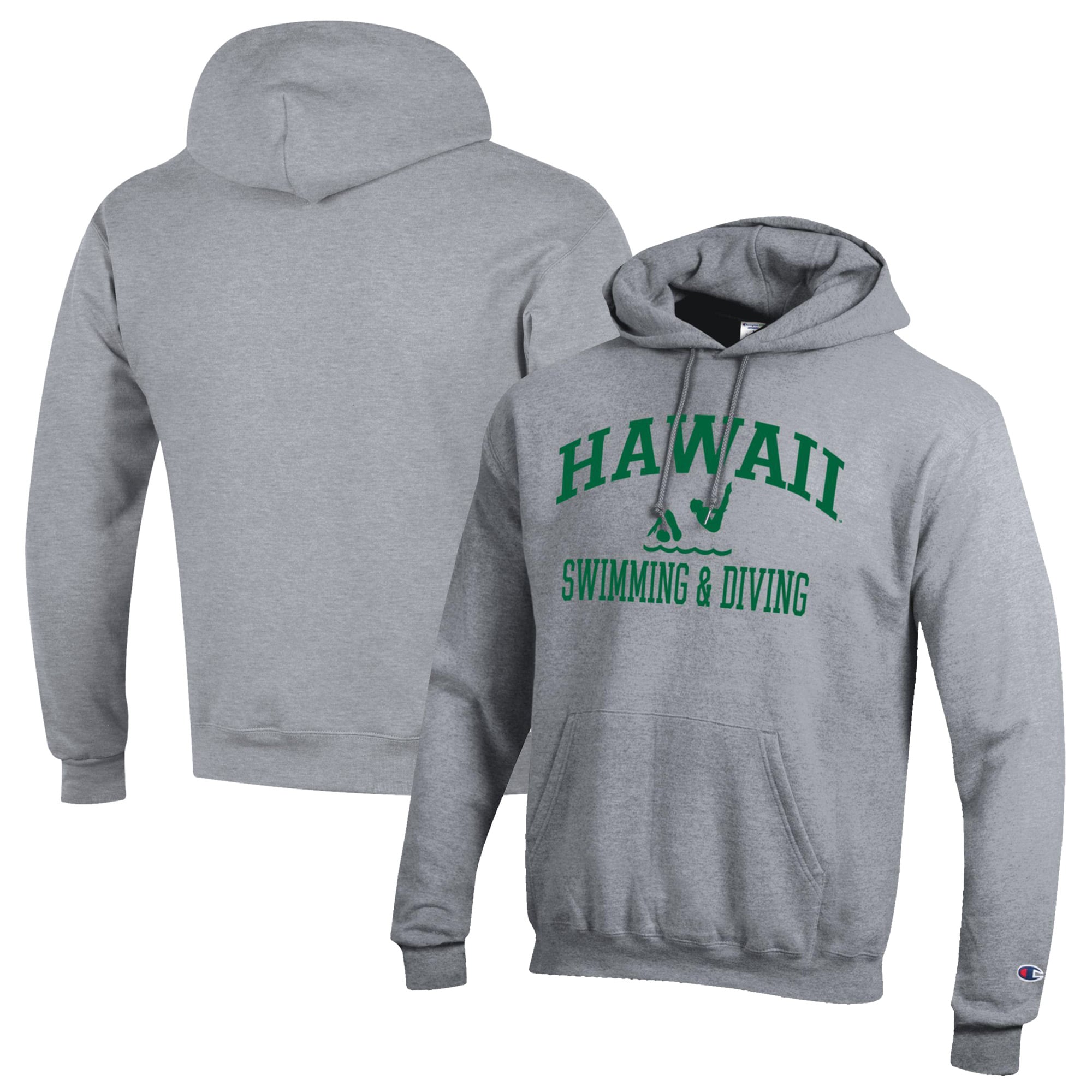 Men's Champion  Gray Hawaii Rainbow Warriors Swim & Dive Icon Powerblend Pullover Hoodie
