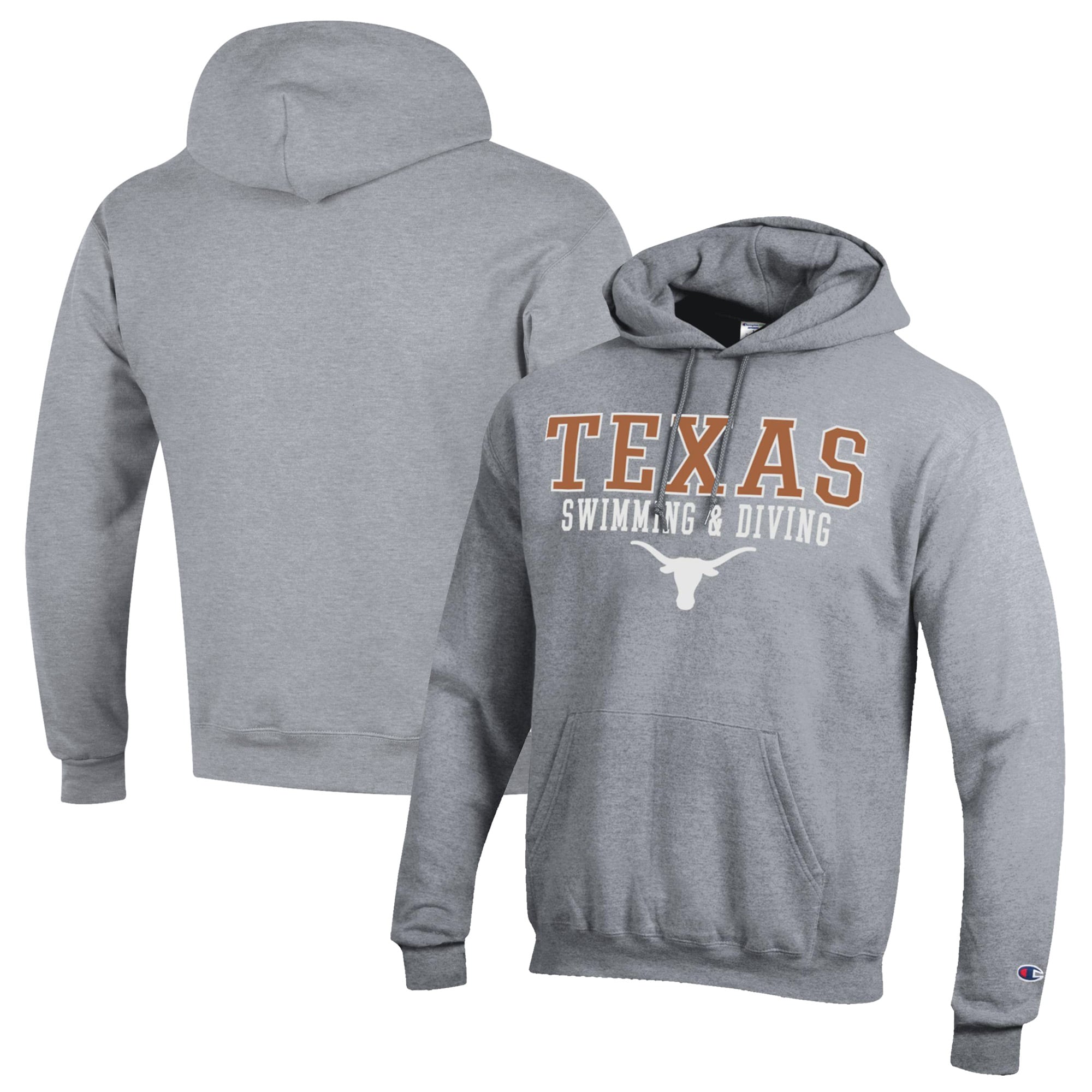 Men's Champion  Gray Texas Longhorns Stacked Swim & Dive Powerblend Pullover Hoodie