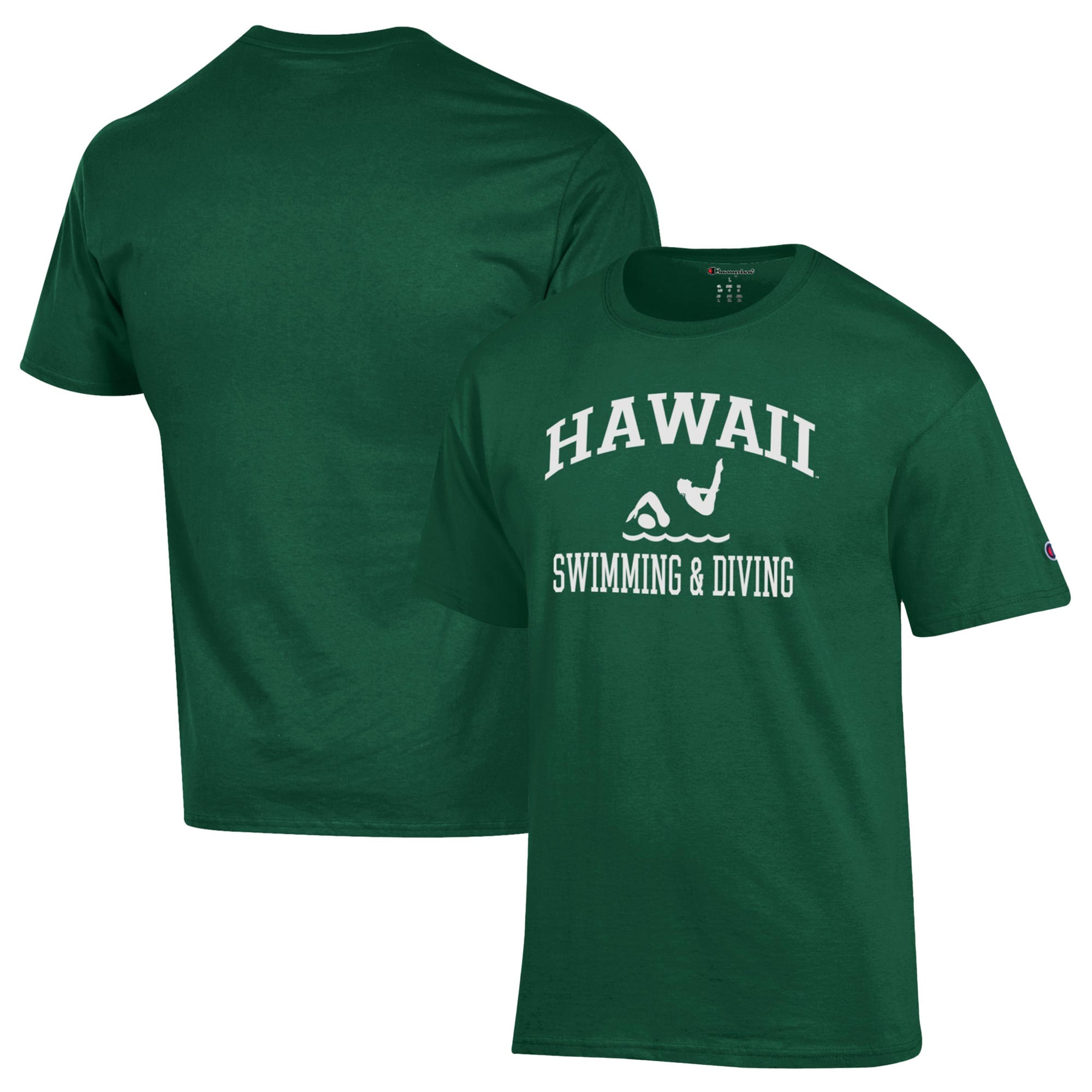 Men's Champion  Green Hawaii Rainbow Warriors Swim & Dive Icon T-Shirt