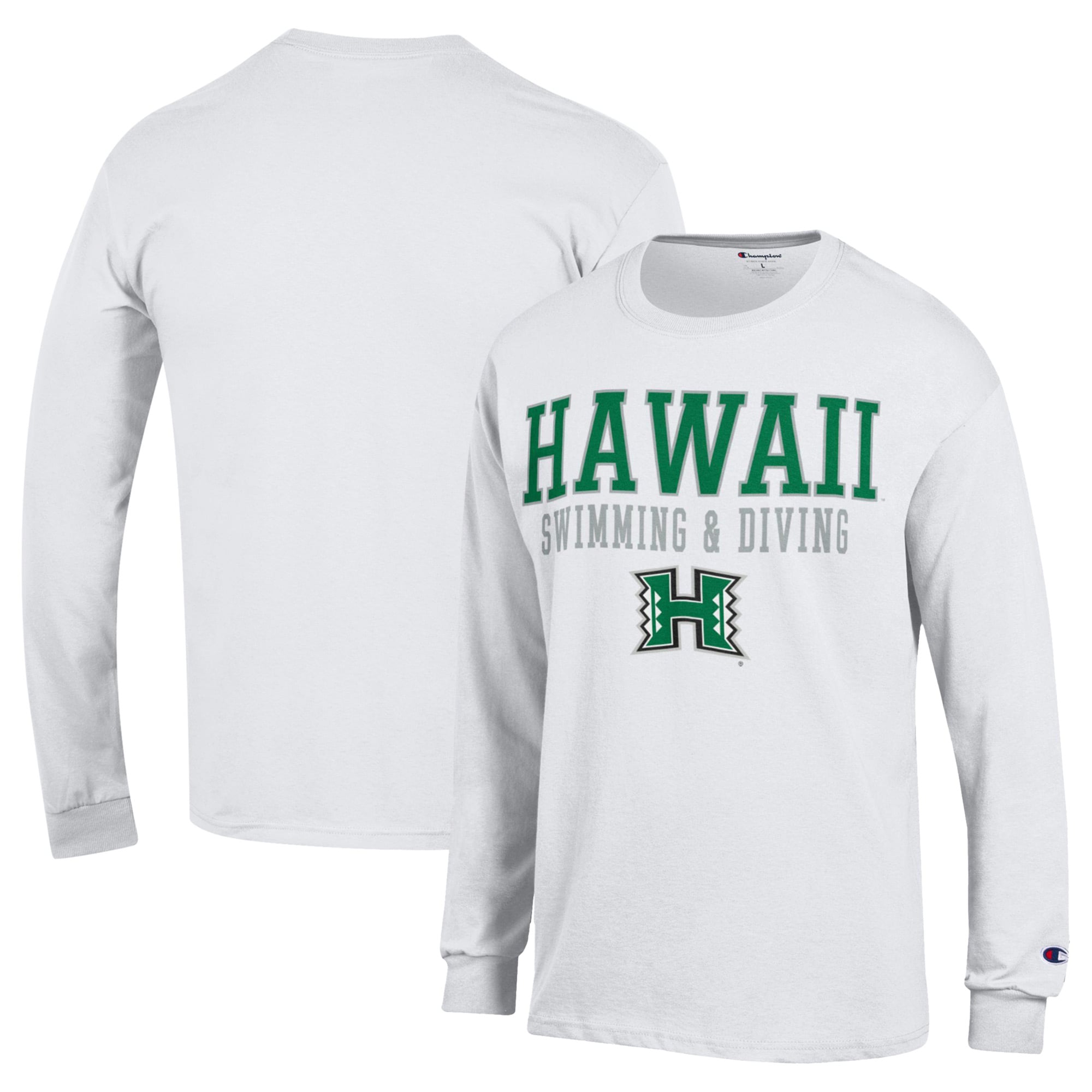 Men's Champion  White Hawaii Rainbow Warriors Stacked Swim & Dive Long Sleeve T-Shirt