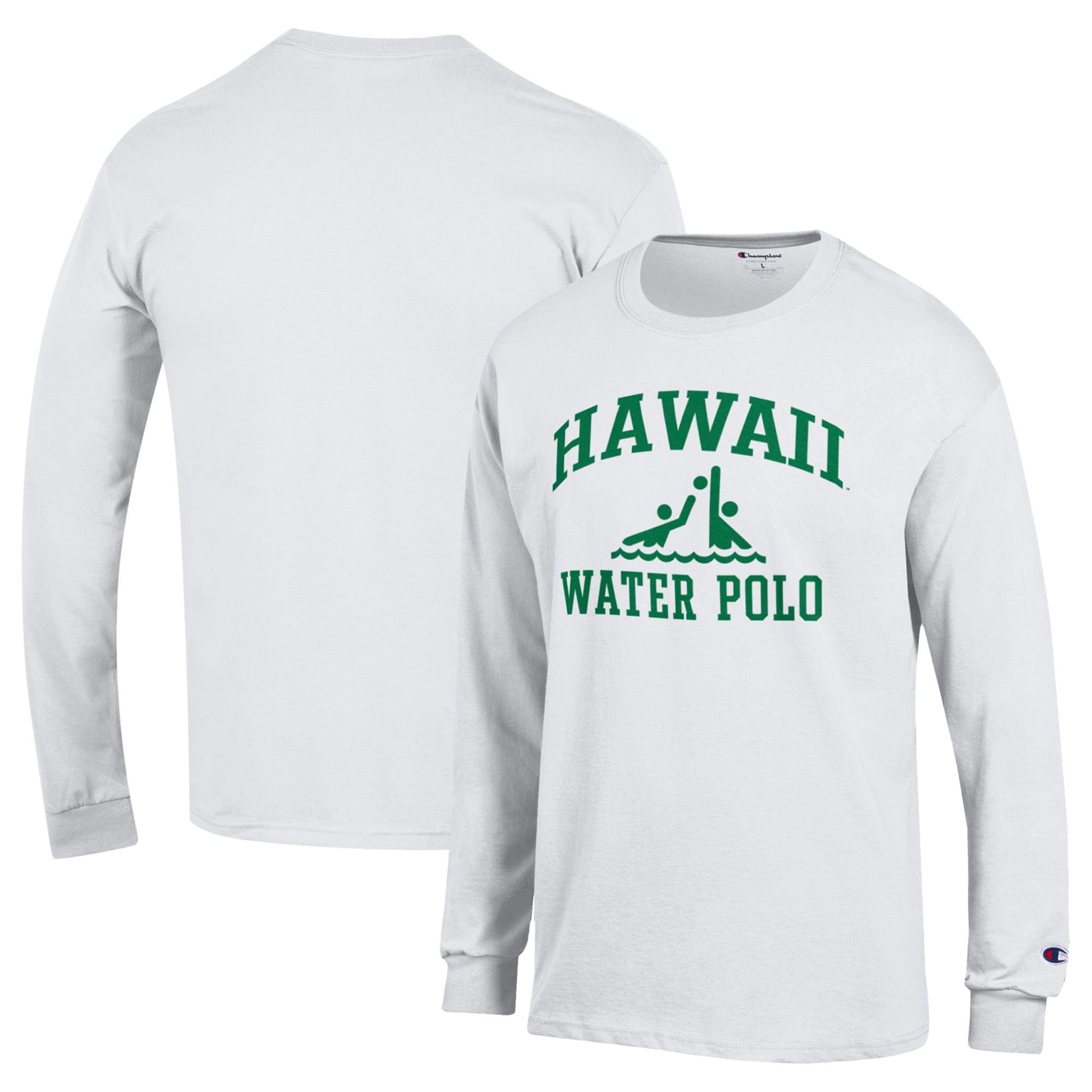 Men's Champion White Hawaii Rainbow Warriors Water Polo Icon Long Sleeve T-Shirt