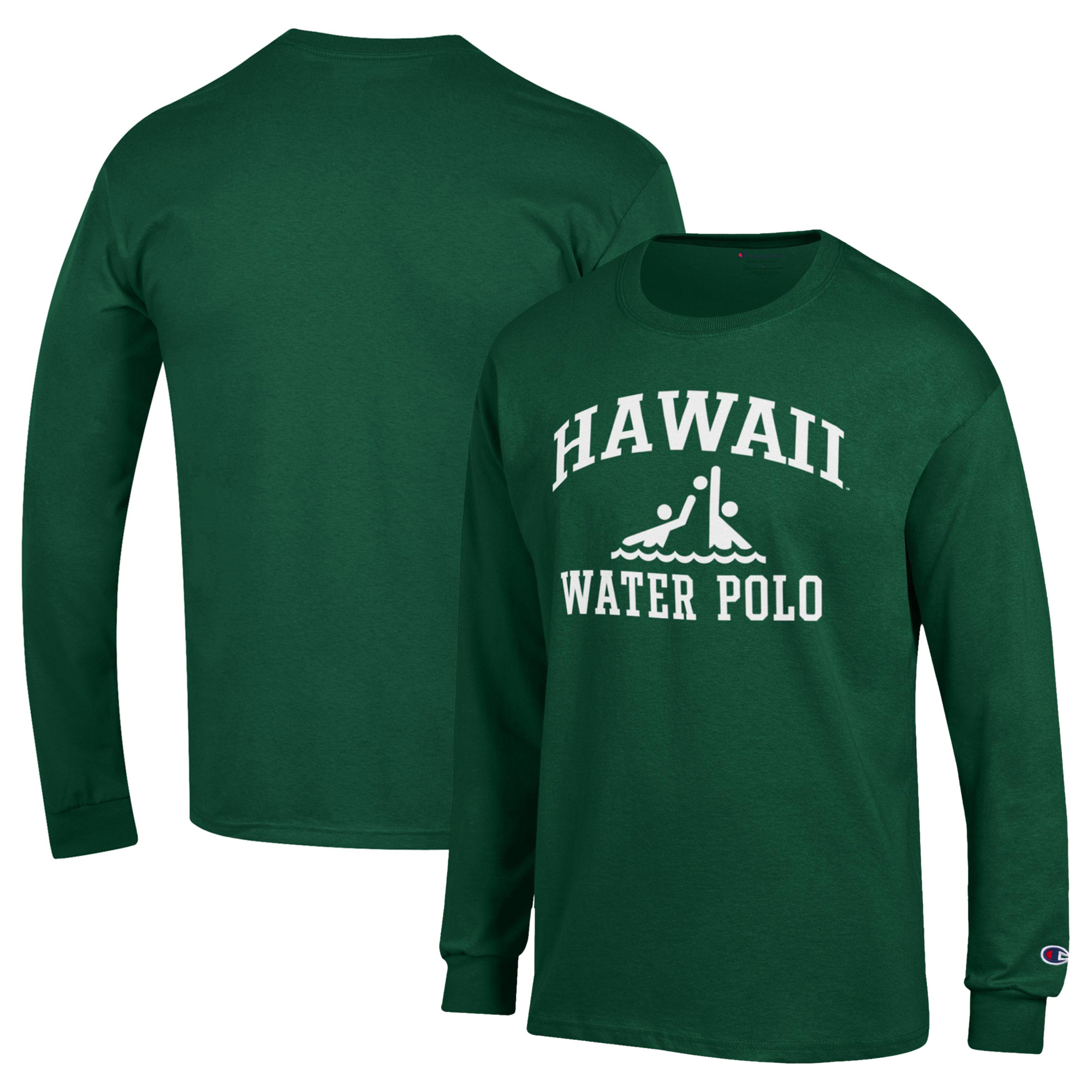 Men's Champion Green Hawaii Rainbow Warriors Water Polo Icon Long Sleeve T-Shirt