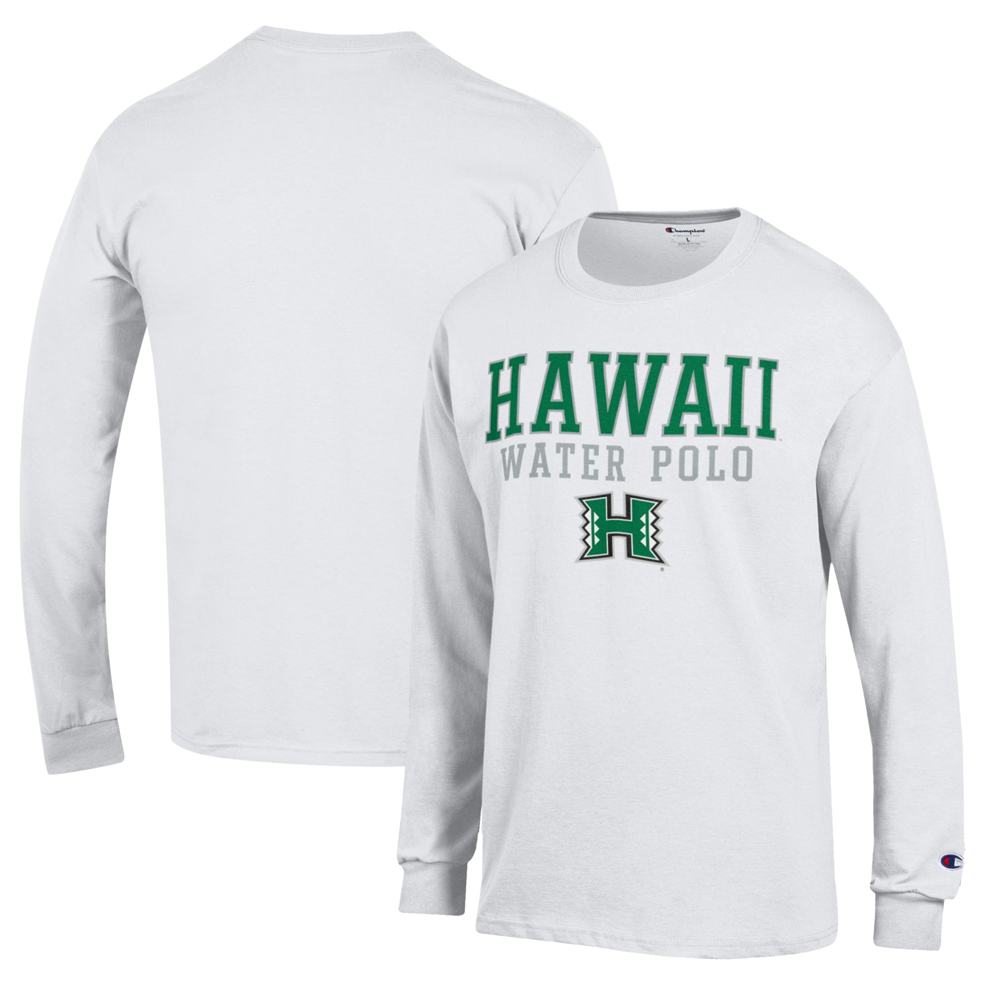 Men's Champion White Hawaii Rainbow Warriors Stack Logo Water Polo Long Sleeve T-Shirt