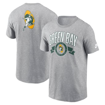 Men's Nike Heather Gray Green Bay Packers Rewind Front and Back Hit Essential T-Shirt