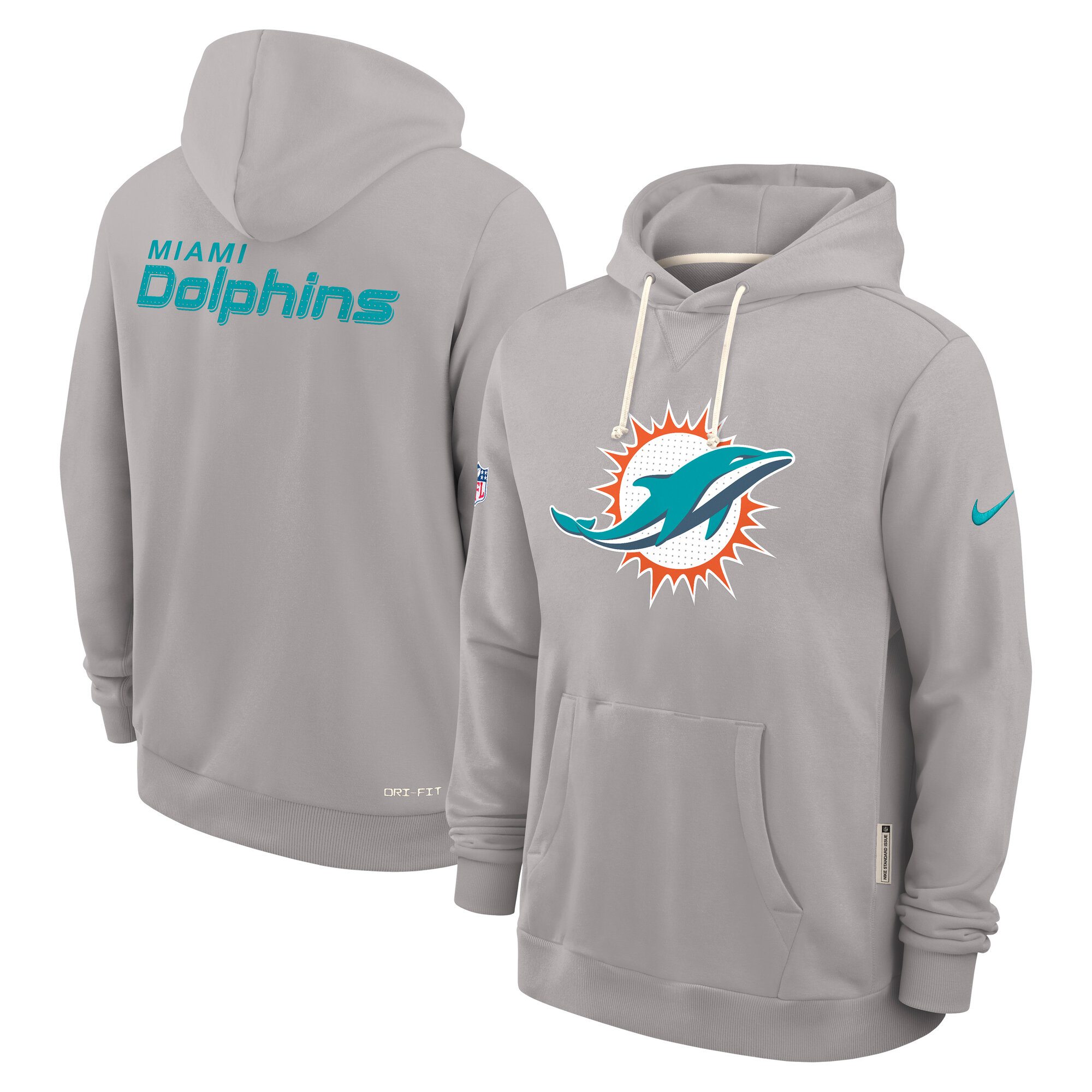 Men's Nike Gray Miami Dolphins Sideline Standard Issue Initial Home Dri-FIT Hoodie