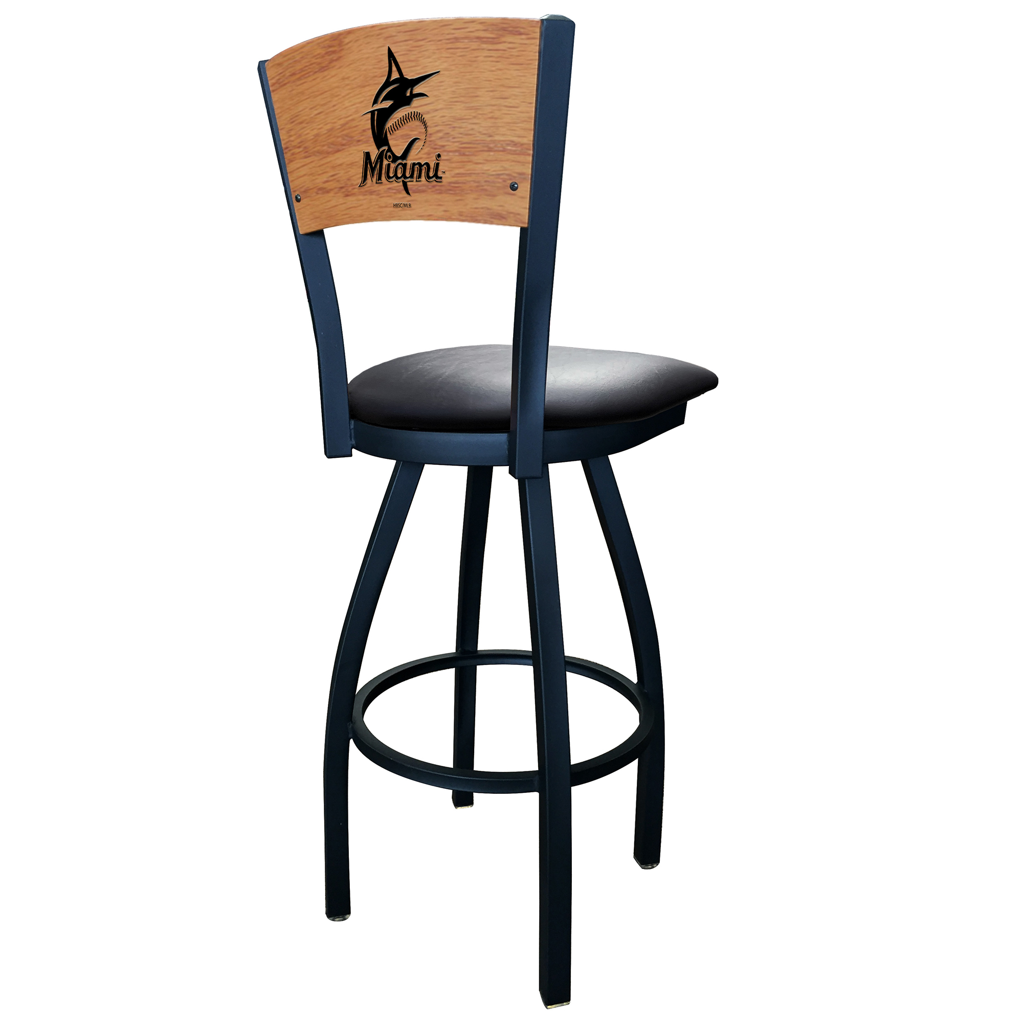 Black Miami Marlins 30" Vinyl Swivel Laser Engraved Counter Stool