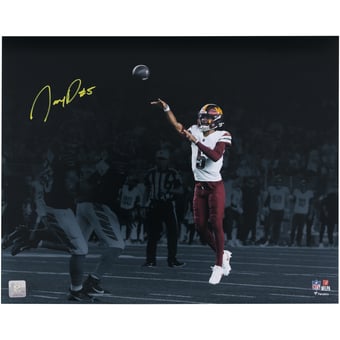 Jayden Daniels Washington Commanders Autographed 16" x 20" Throwing Spotlight Photograph