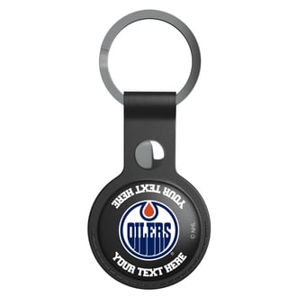 Keyscaper Edmonton Oilers Personalized Black Leatherette AirTag Holder