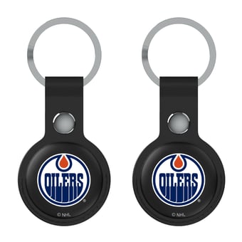 Keyscaper Edmonton Oilers Black Leatherette AirTag Holder 2-Pack