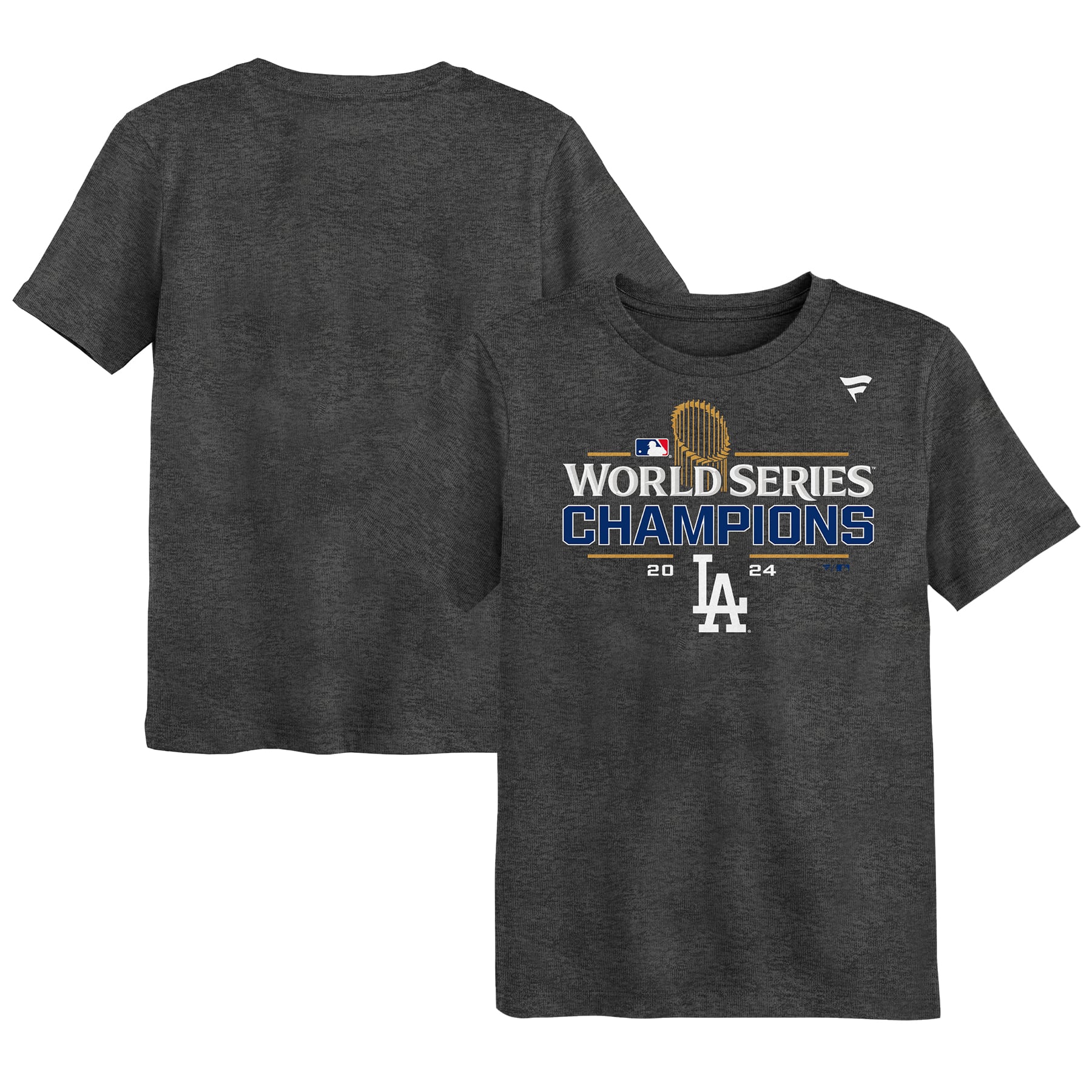 Preschool Fanatics Heather Charcoal Los Angeles Dodgers 2024 World Series Champions Locker Room T-Shirt: retailer-supplied image