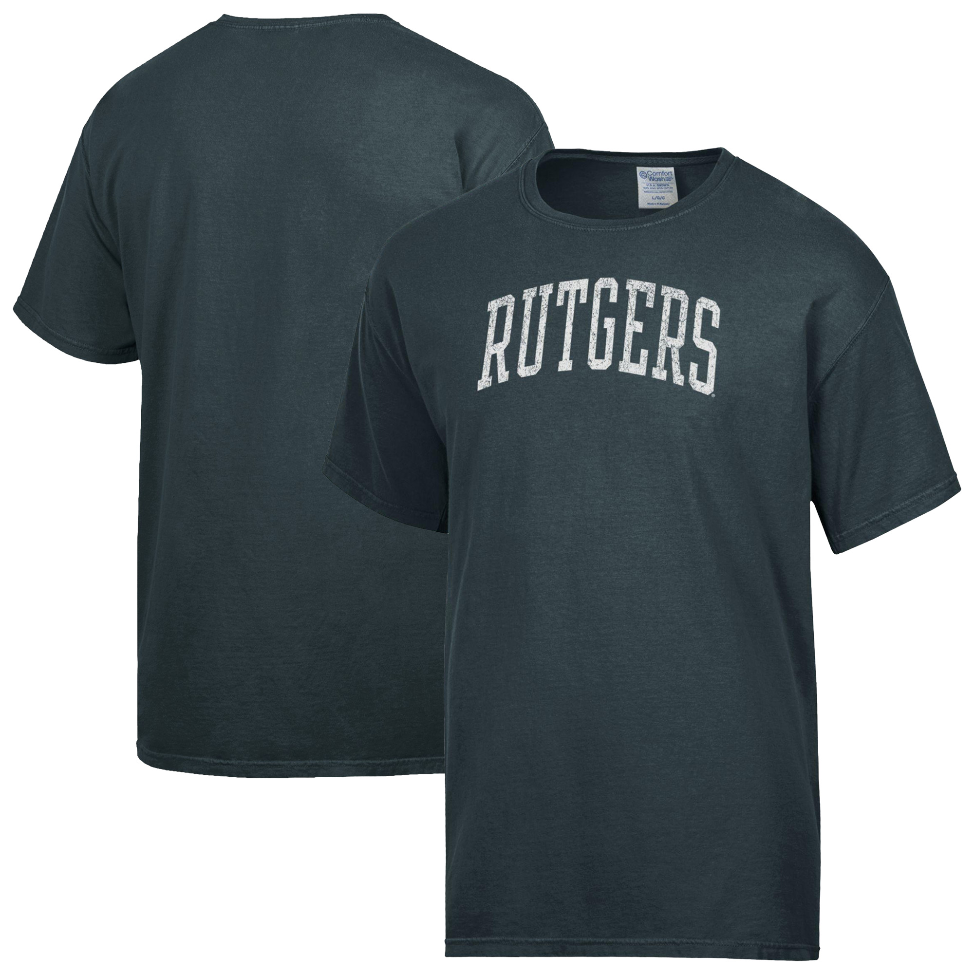 Men’s ComfortWash Charcoal Rutgers Scarlet Knights Distressed Arch T-Shirt Men’s ComfortWash Charcoal Rutgers Scarlet Knights Distressed Arch T-Shirt