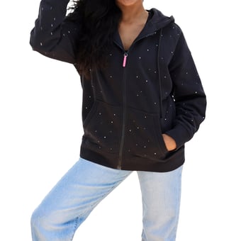 Women's Terez Black New York Knicks Oversized Allover Gemstone Full-Zip Hoodie