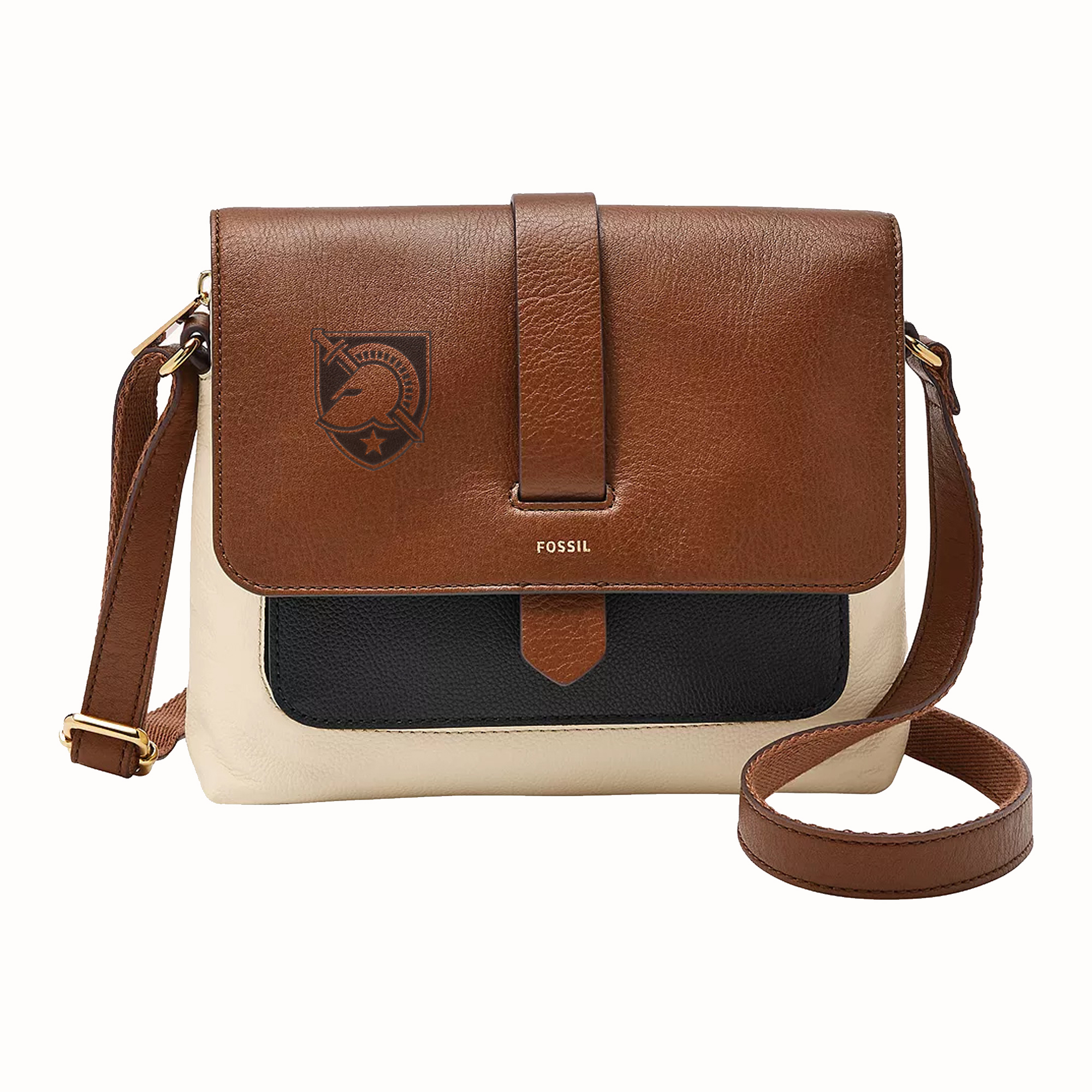 Fossil  Brown Army Black Knights Kinley Leather Small Crossbody Bag