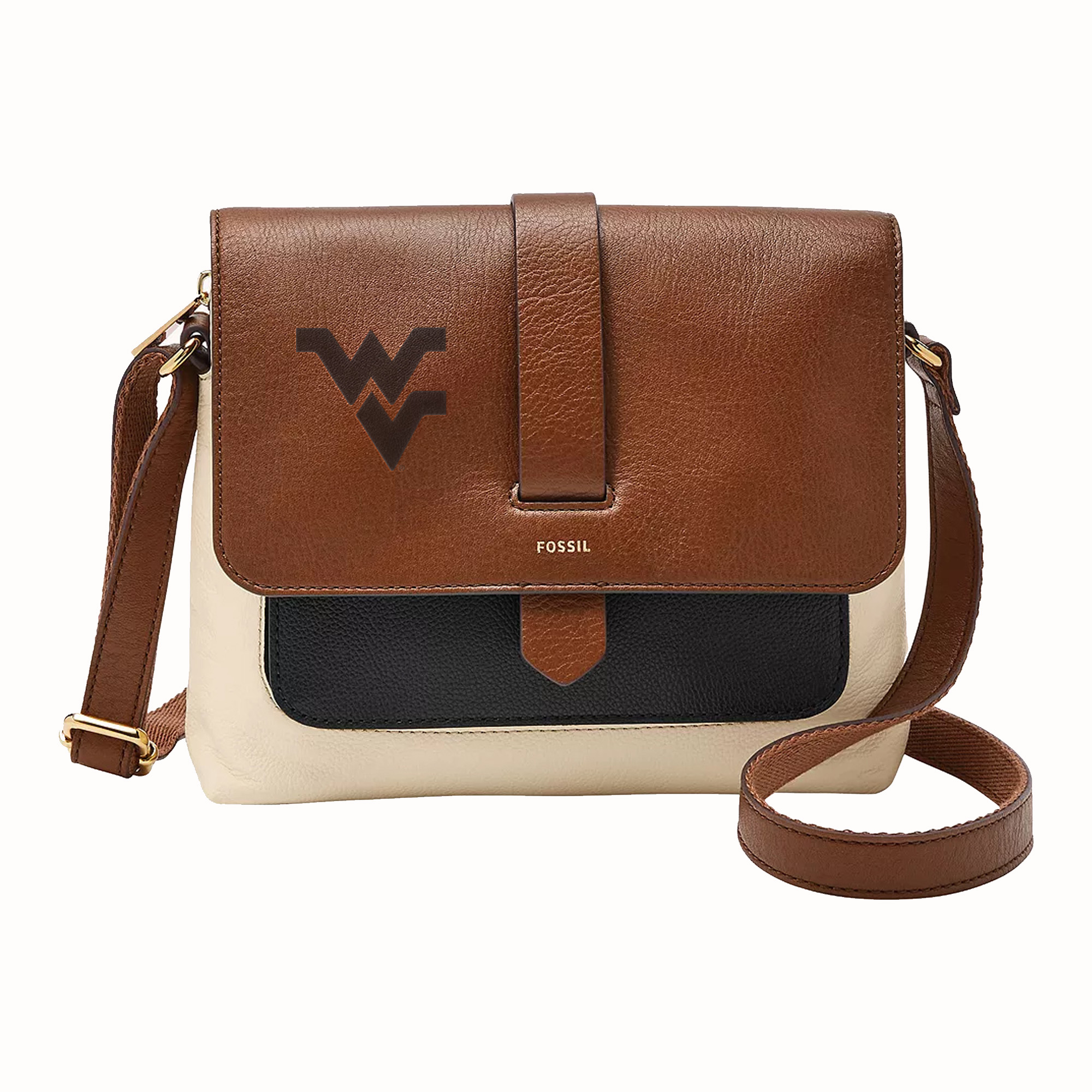 Fossil  Brown West Virginia Mountaineers Kinley Leather Small Crossbody Bag