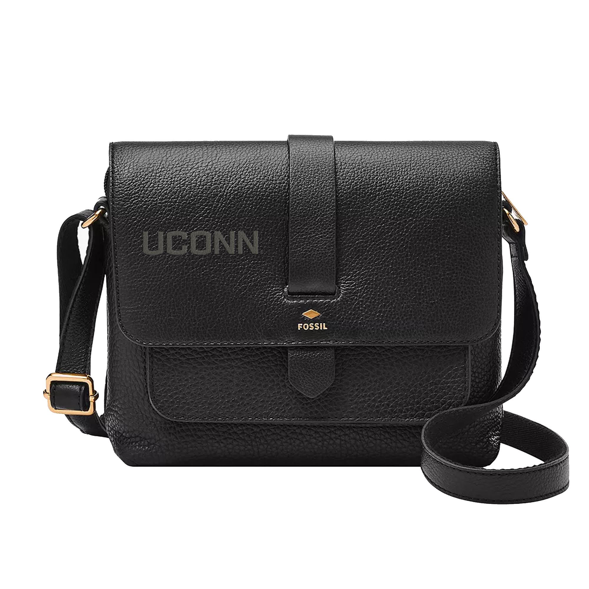Fossil  Black UConn Huskies Kinley Leather Small Crossbody Bag