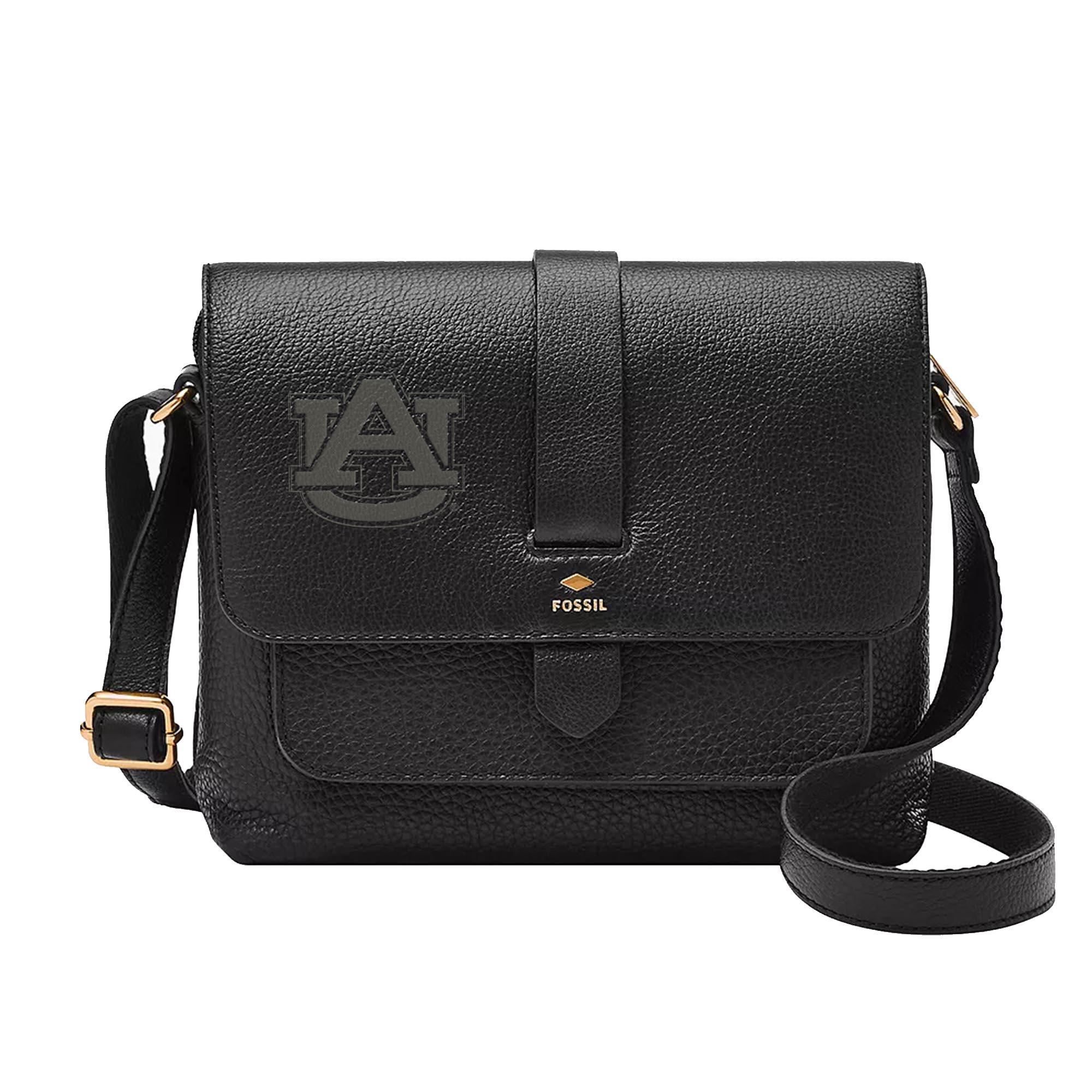 Fossil  Black Auburn Tigers Kinley Leather Small Crossbody Bag