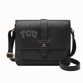 Fossil  Black TCU Horned Frogs Kinley Leather Small Crossbody Bag