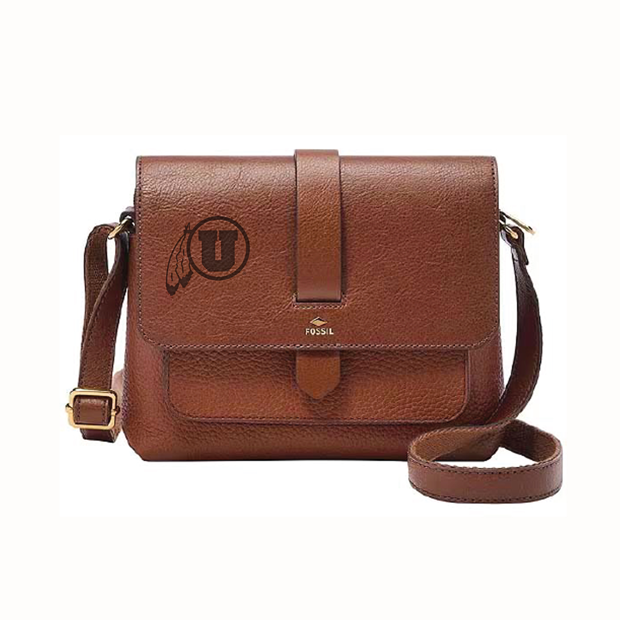 Fossil  Brown Utah Utes Kinley Leather Small Crossbody Bag