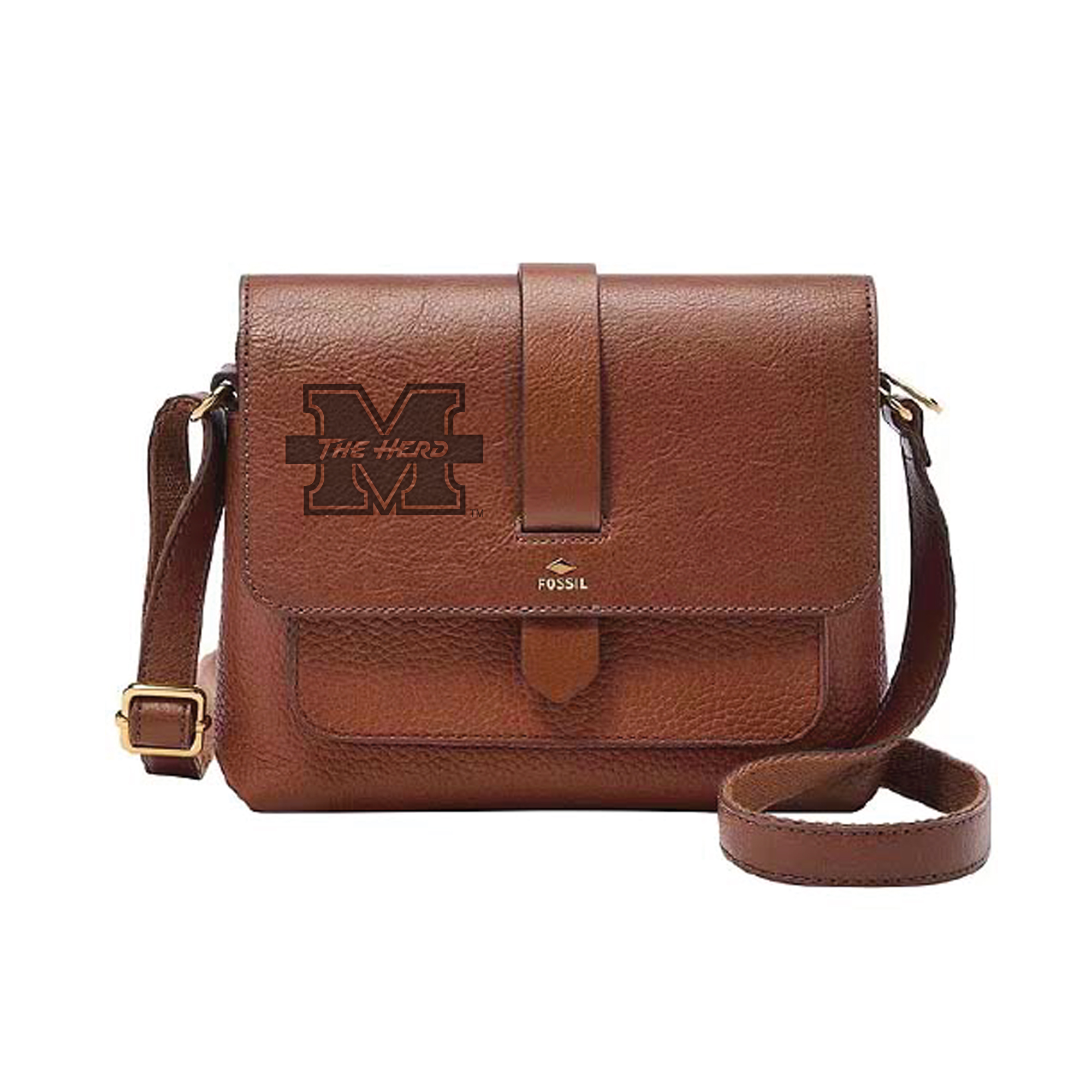 Fossil  Brown Marshall Thundering Herd Kinley Leather Small Crossbody Bag