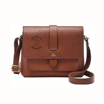 Fossil  Brown Rochester Yellow Jackets Kinley Leather Small Crossbody Bag