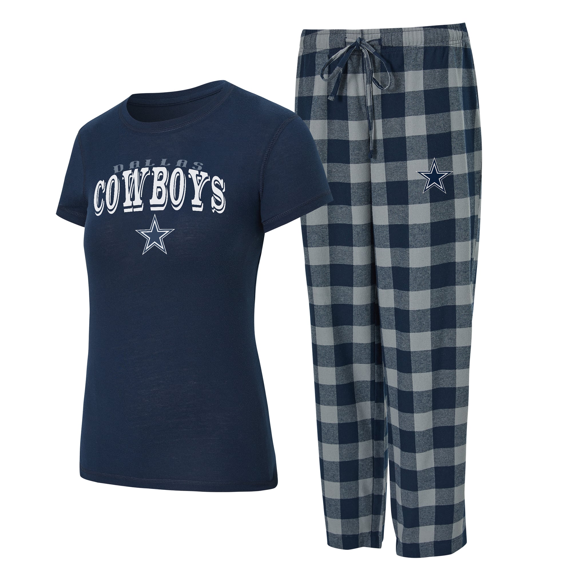 Ensemble pyjama en flanelle Concepts Sport pour femme, bleu marine/gris, Dallas Cowboys Avondale : t-shirt et pantalon.