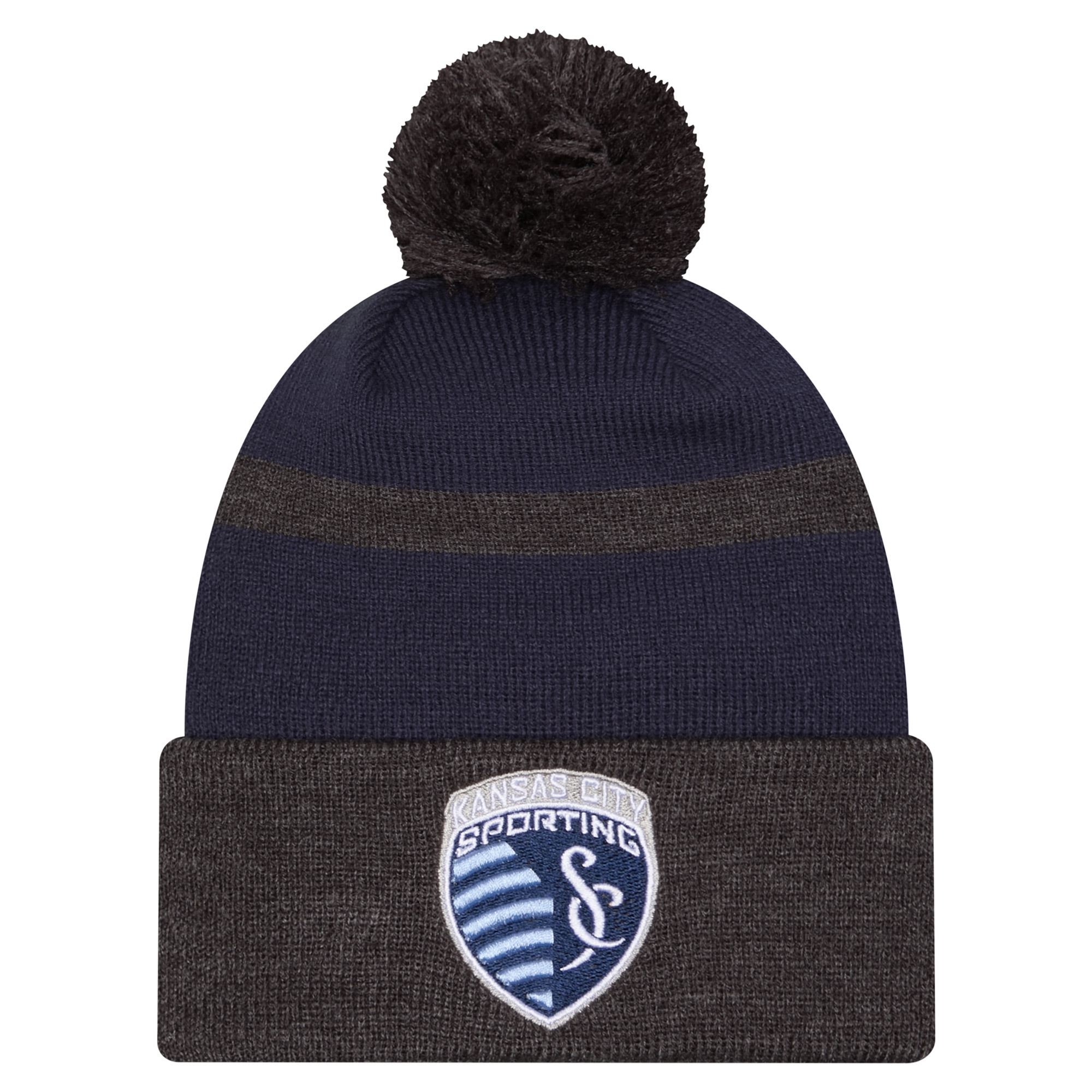 Men's New Era Blue Sporting Kansas City 2025 Kickoff Cuffed Knit Hat with Pom