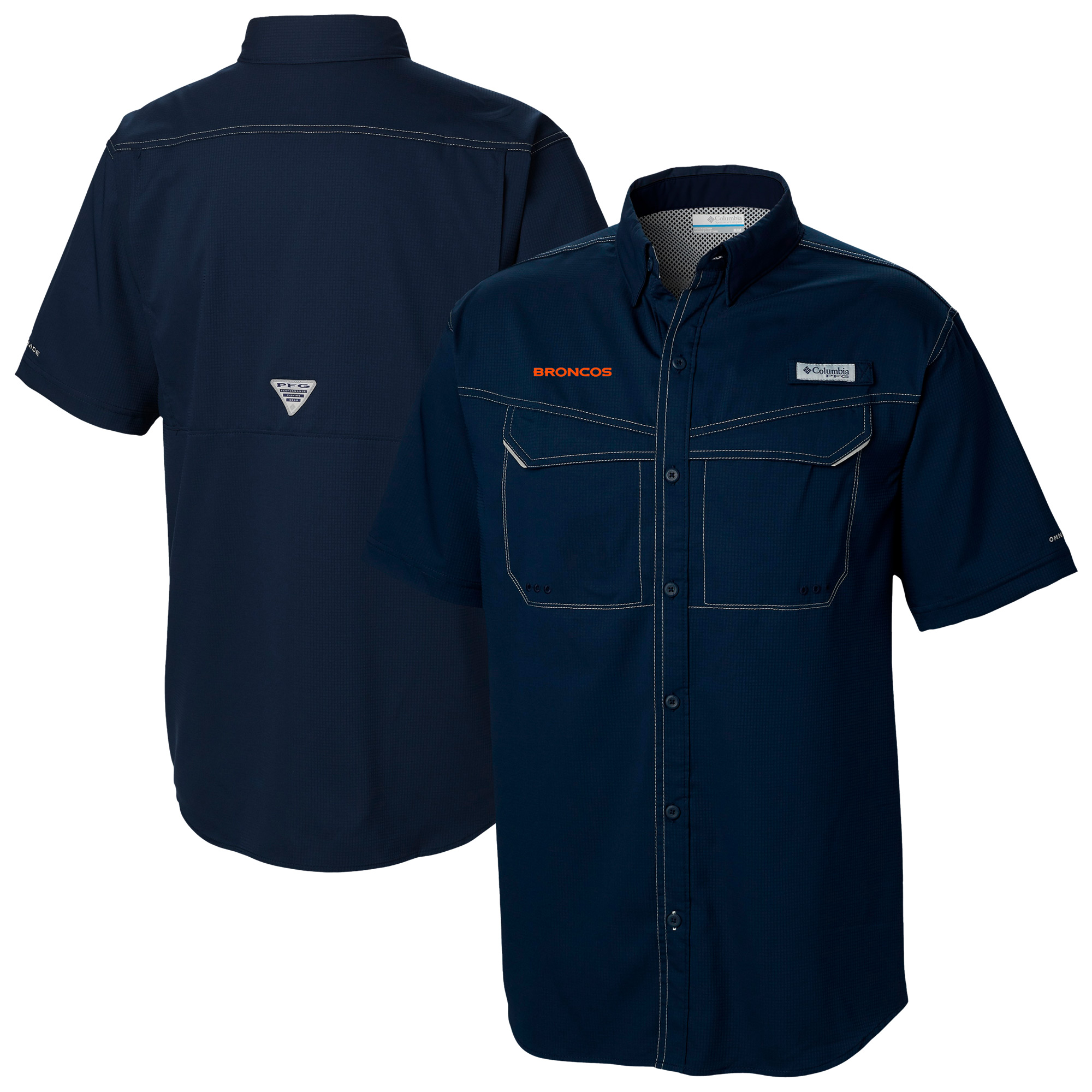 Men's Columbia Navy Denver Broncos Low Drag Offshore Omni-Wick Button-Up Shirt