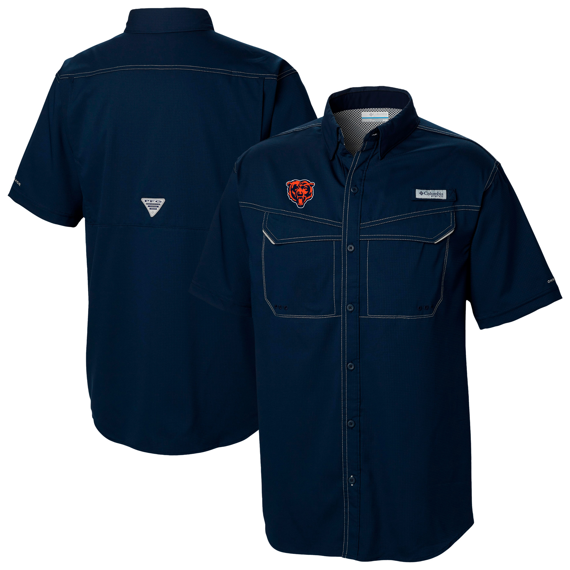 Men's Columbia Navy Chicago Bears Low Drag Offshore Omni-Wick Button-Up Shirt