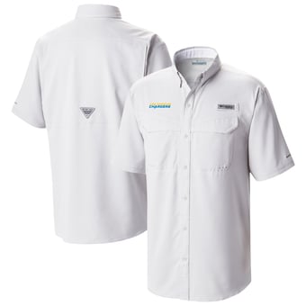 Men's Columbia White Los Angeles Chargers Low Drag Offshore Omni-Wick Button-Up Shirt