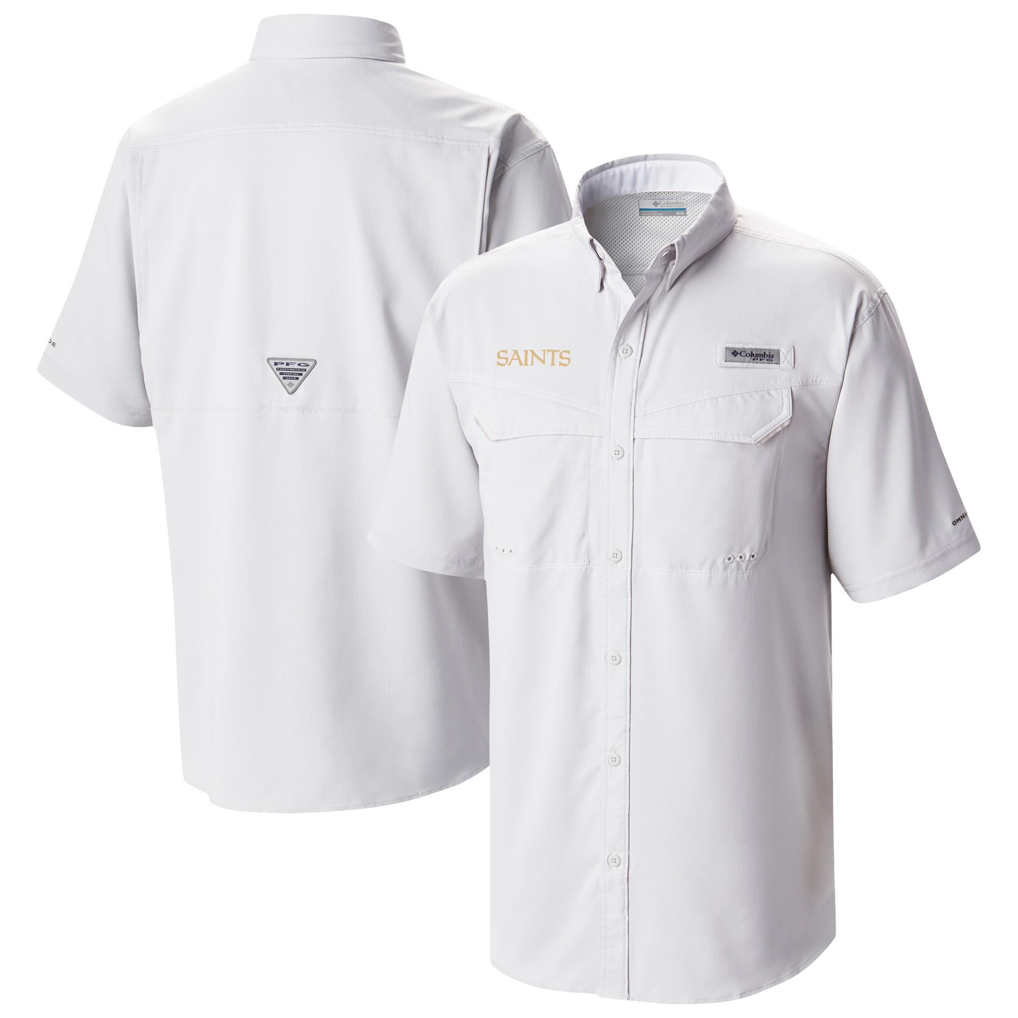 Men's Columbia White New Orleans Saints Low Drag Offshore Omni-Wick Button-Up Shirt