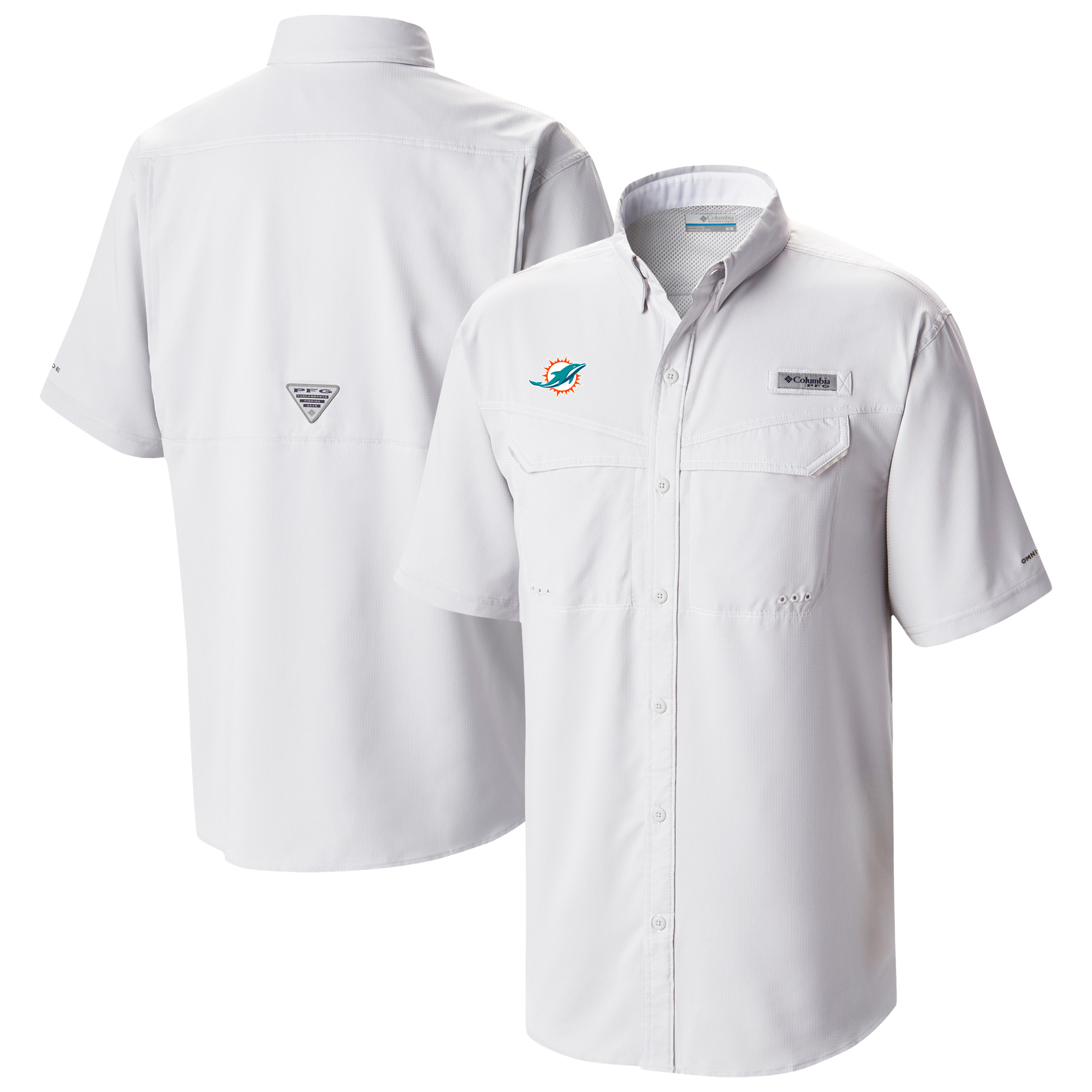 Men's Columbia White Miami Dolphins Low Drag Offshore Omni-Wick Button-Up Shirt