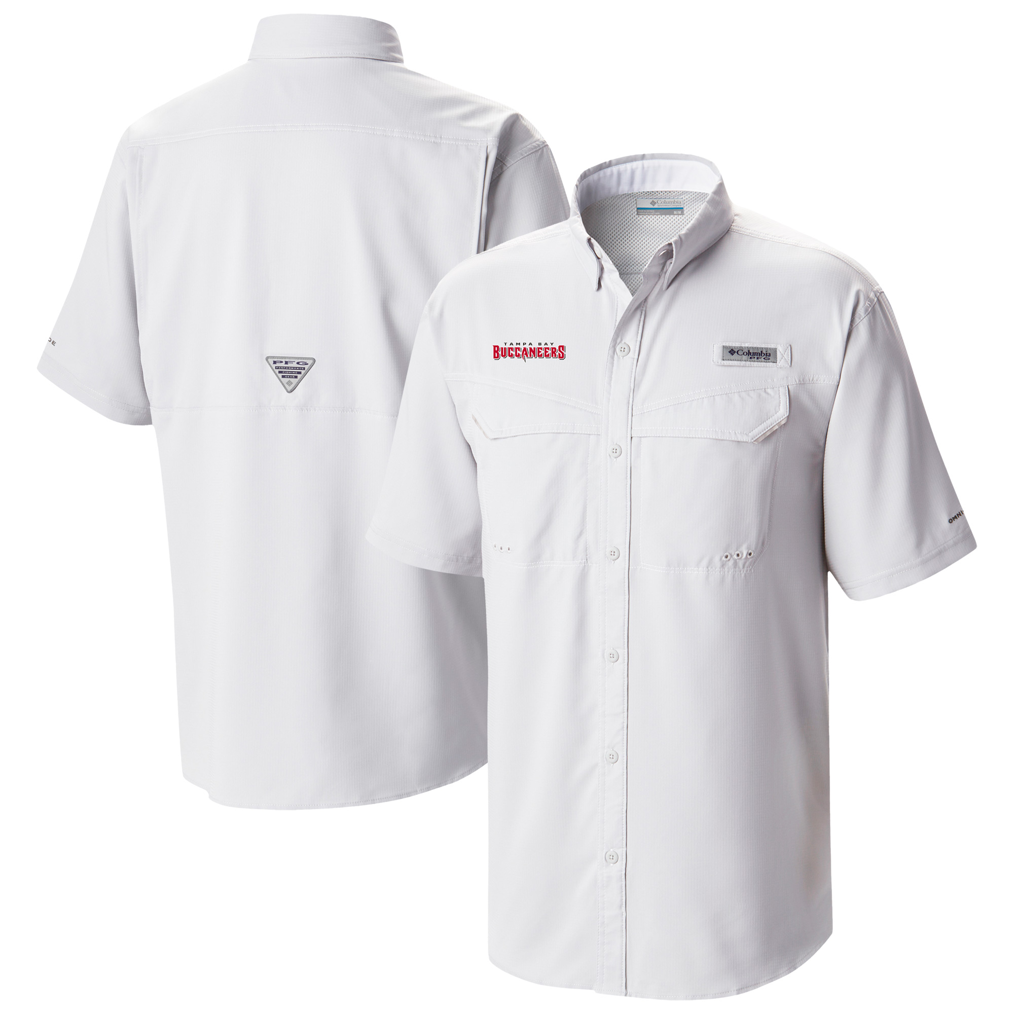 Men's Columbia White Tampa Bay Buccaneers Low Drag Offshore Omni-Wick Button-Up Shirt