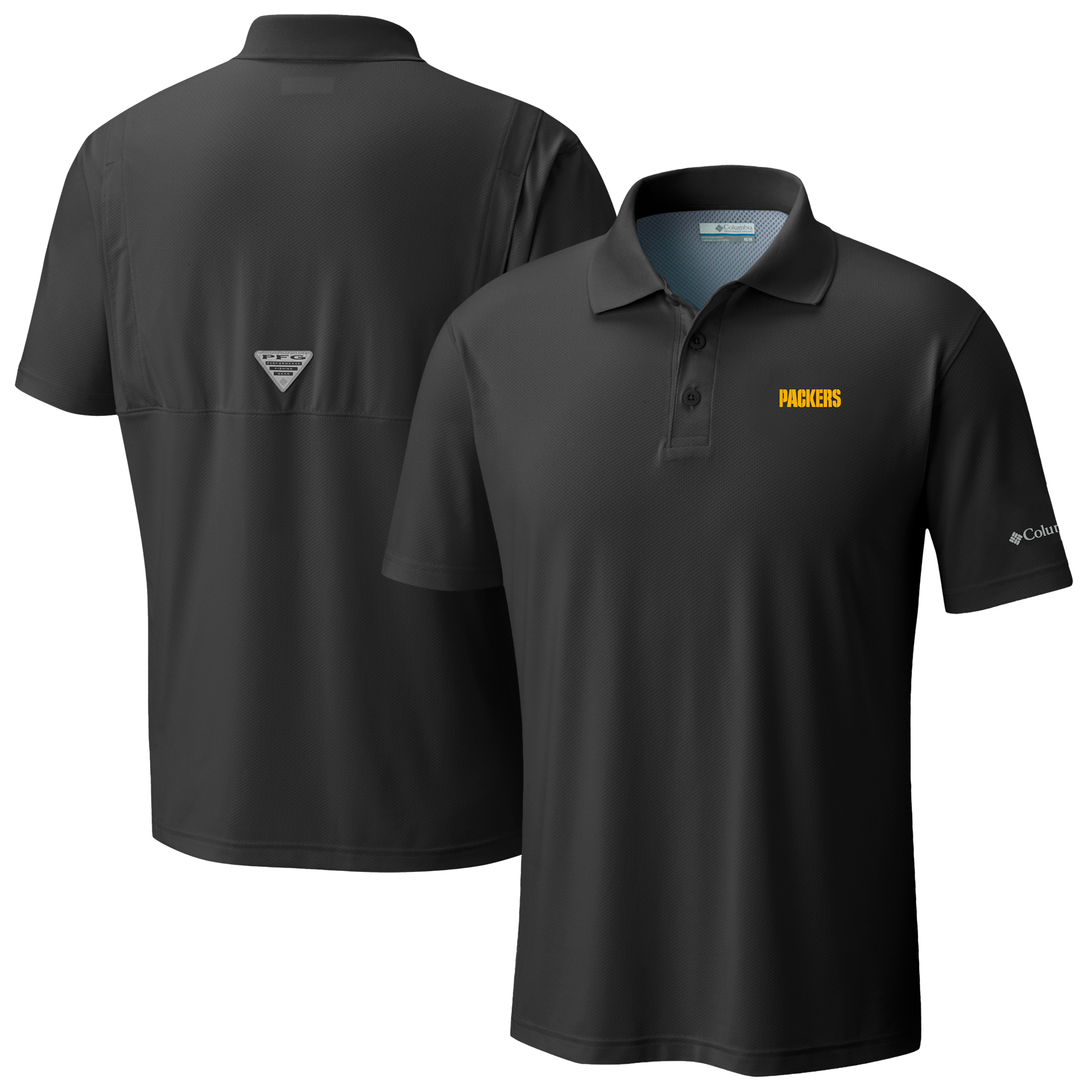 Men's Columbia Black Green Bay Packers Low Drag Offshore Polo