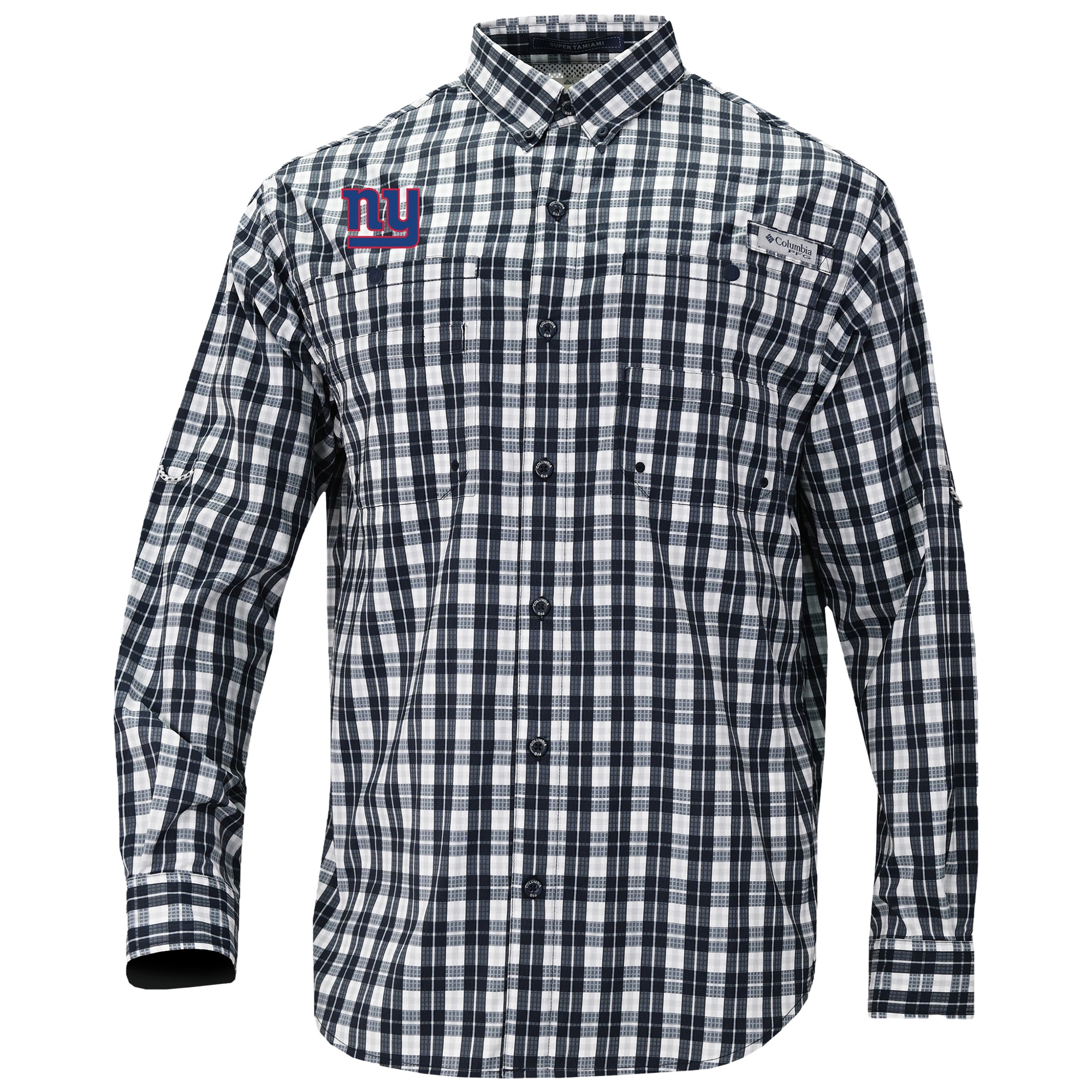 Men's Columbia Navy New York Giants Super Slack Tide Long Sleeve Button-Up
