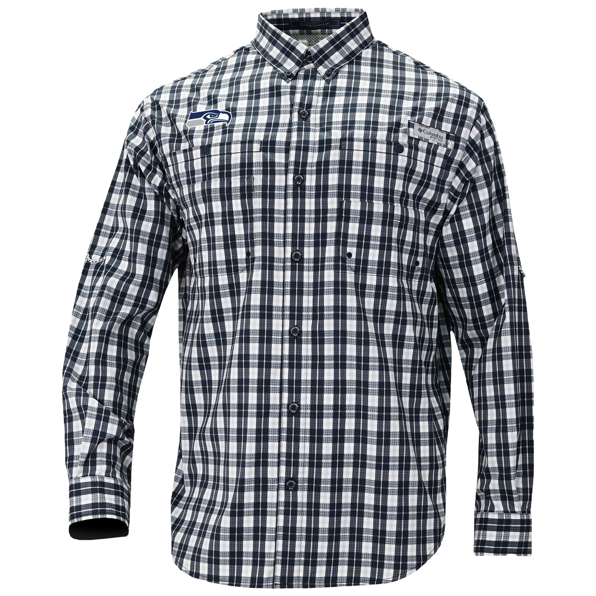 Men's Columbia College Navy Seattle Seahawks Super Slack Tide Long Sleeve Button-Up