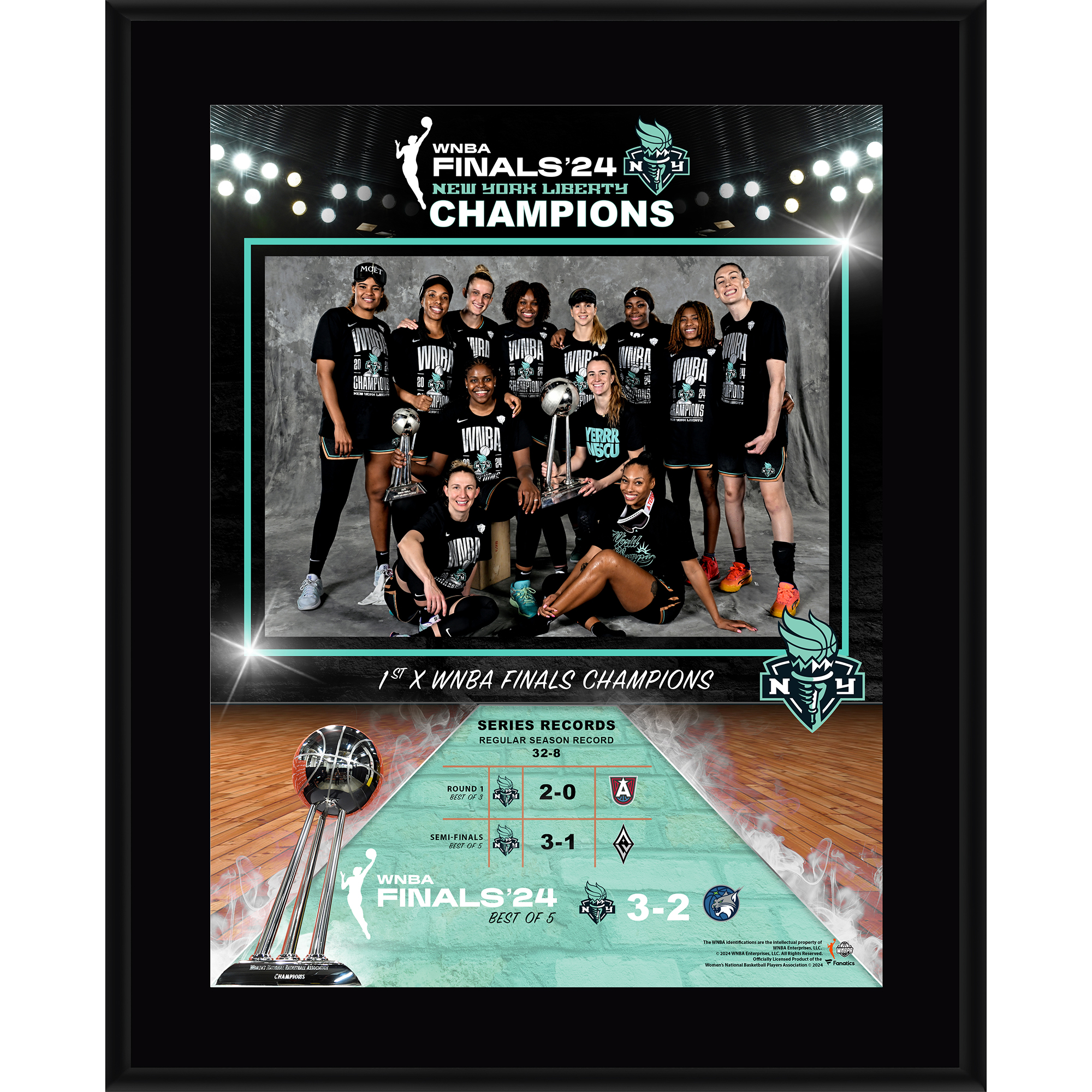 New York Liberty 2024 WNBA Finals Champions 10.5" x 13" Sublimated Plaque